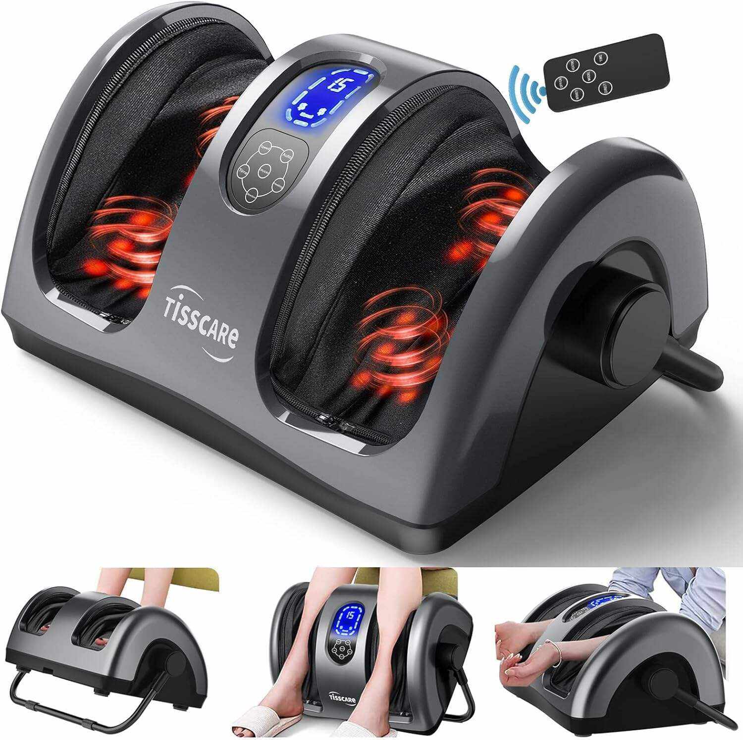 TiSSCARE Shiatsu Massage Foot Massager Machine - Improves Blood Flow Circulation, Deep Kneading & Tissue with Heat/Remote, Neuropathy, Plantar Fasciitis, Diabetics, Pain Relief