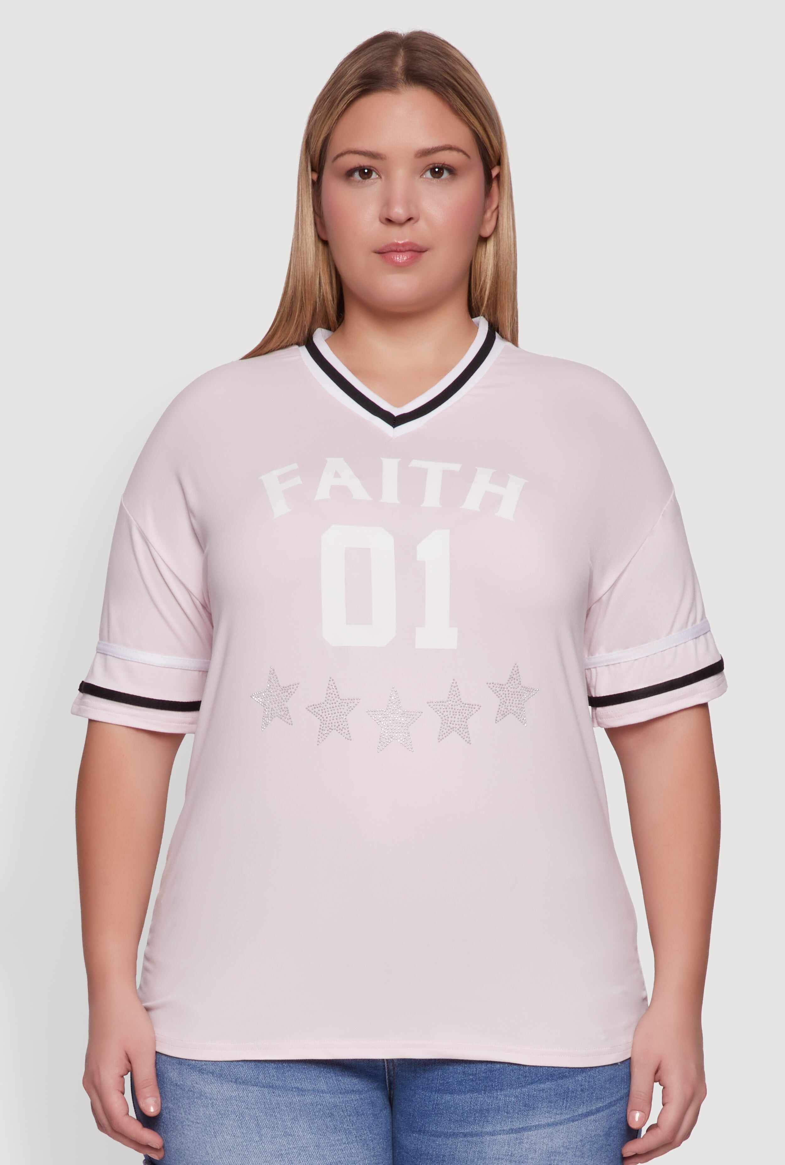 Plus Size Rhinestone Star Faith Graphic T-Shirt