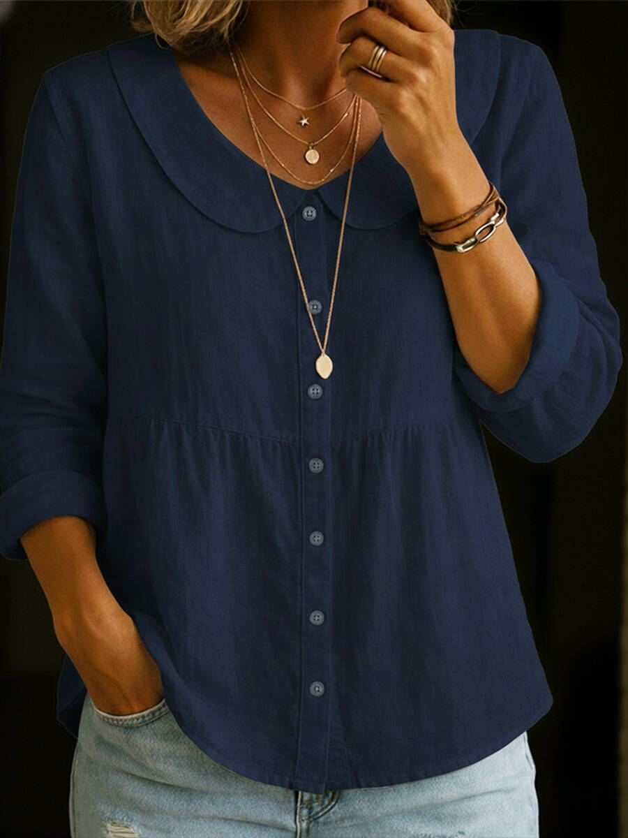 🔥Summer Arrivals🌟Peter Pan Collar Linen And Cotton Shirt