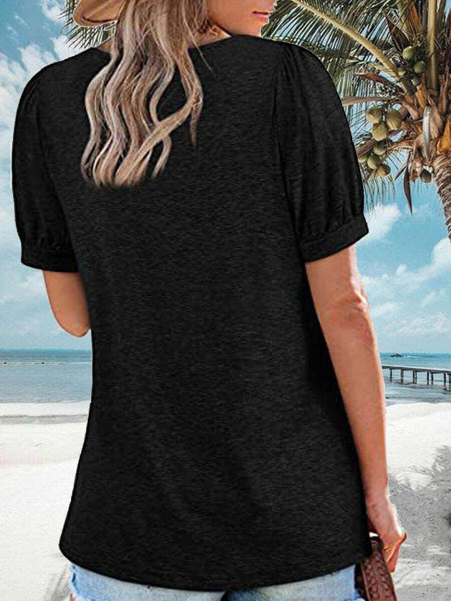 Square Neck Casual Loose Solid Color Short Sleeve T-Shirt