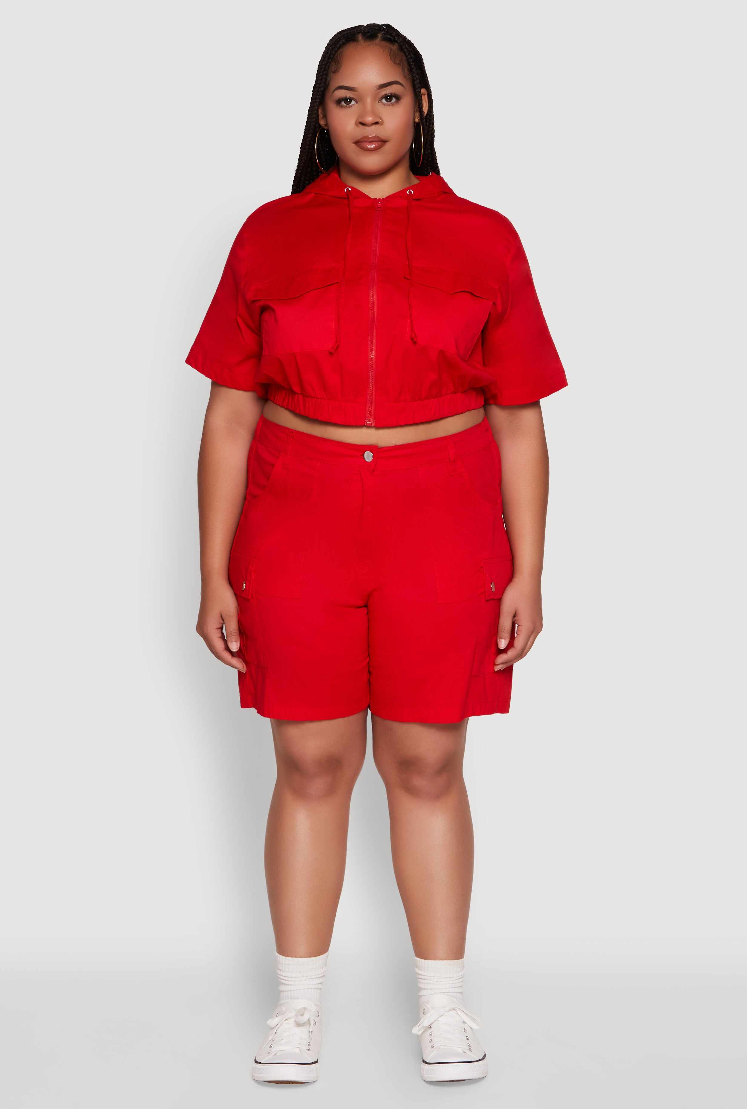 Plus Size Stylish High Waisted Cargo Shorts