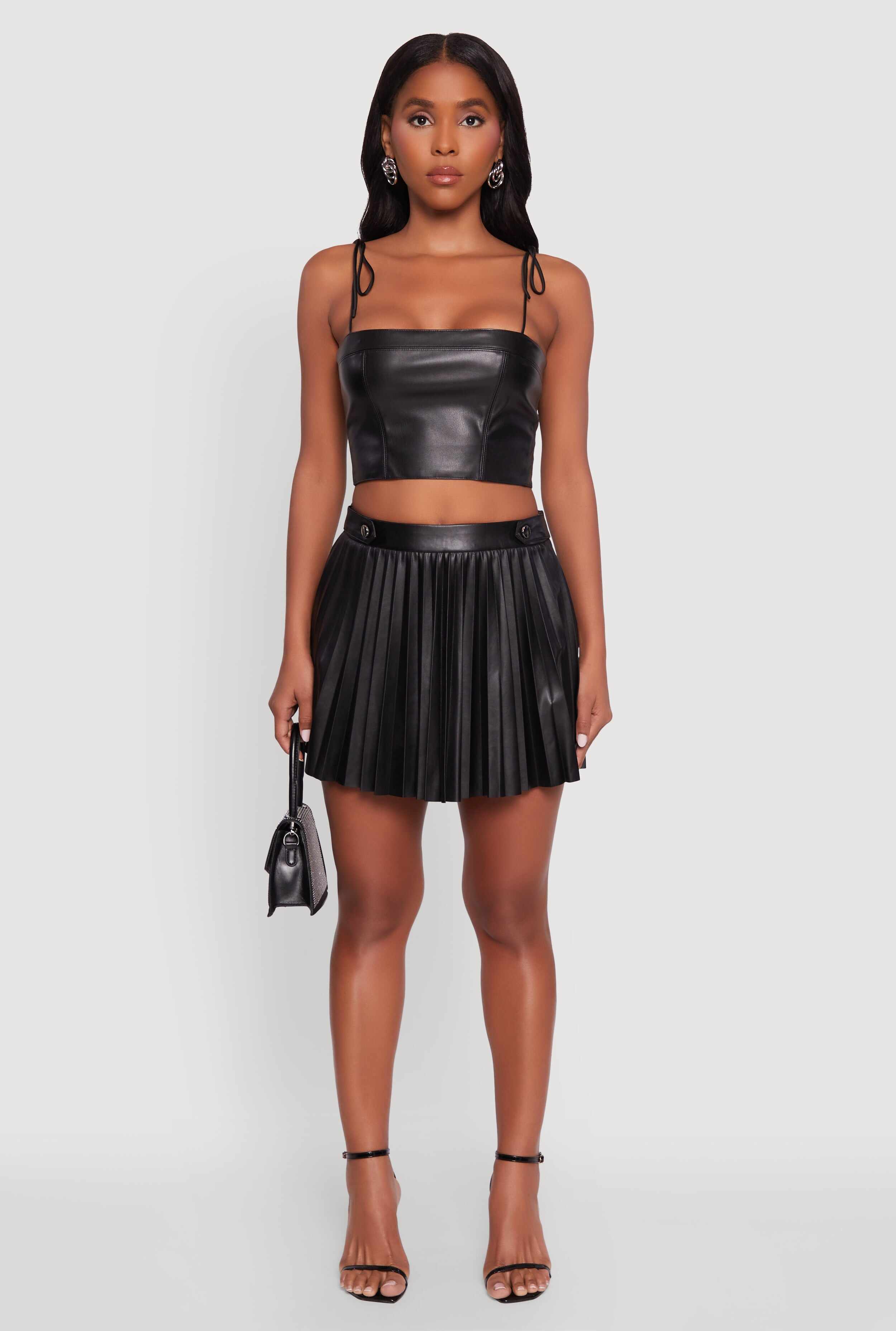 Faux Leather Mini Pleated Skirt