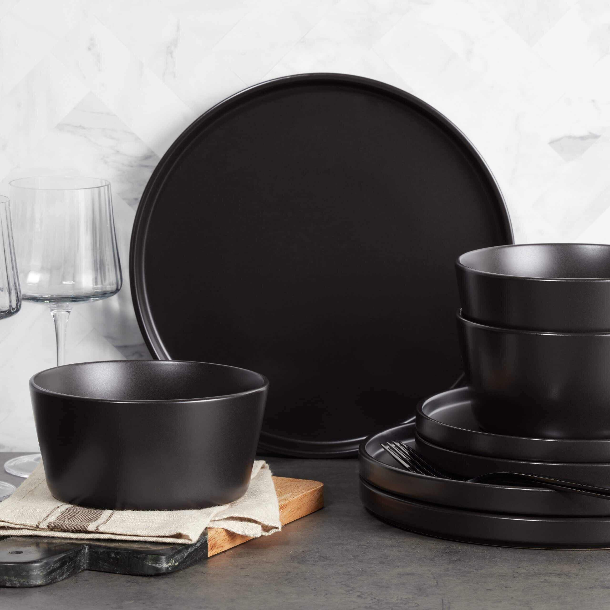 Dinnerware Set, Service For 8, Black Matte, 32 Piece