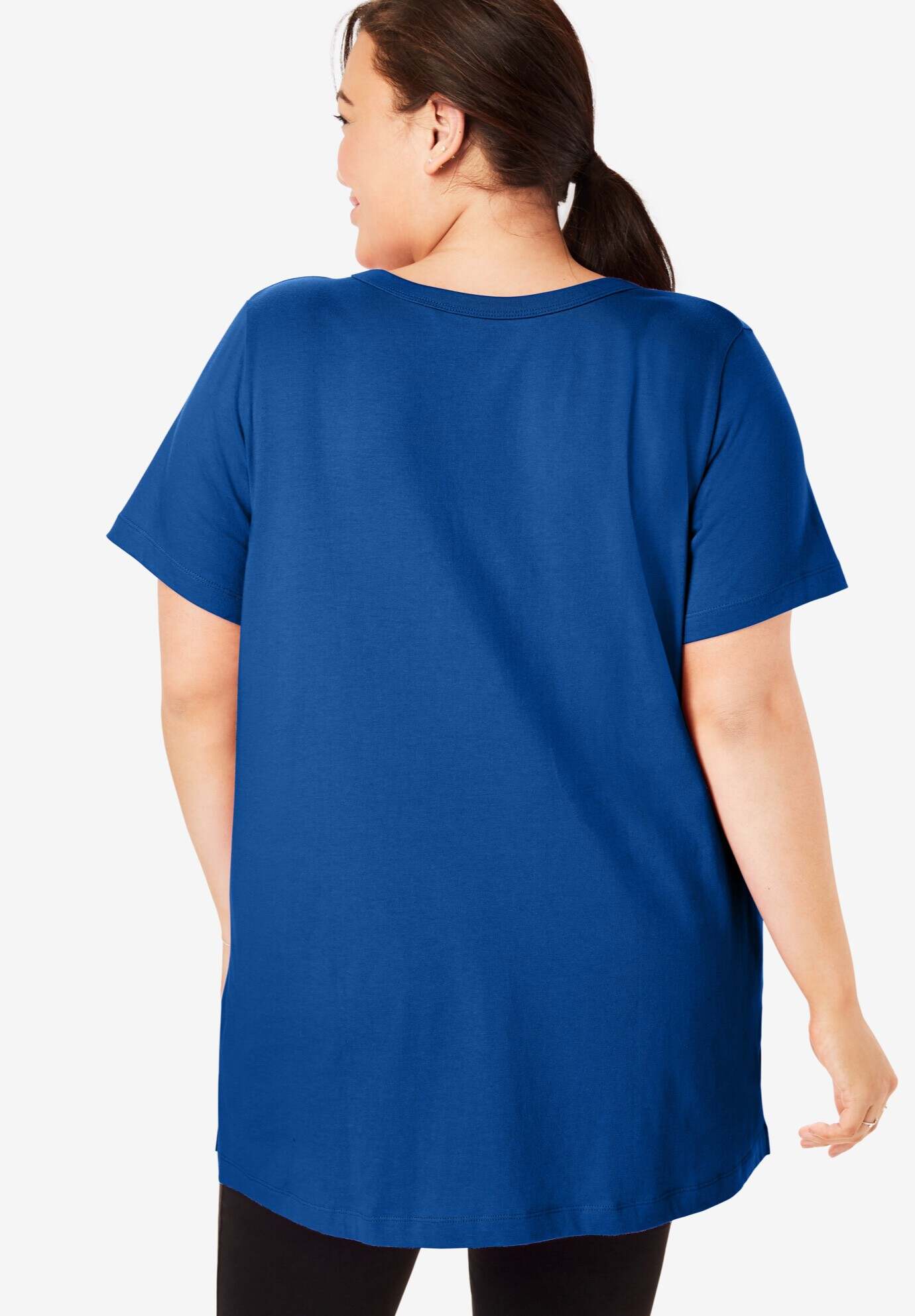 Perfect Short-Sleeve Shirred V-Neck Tunic