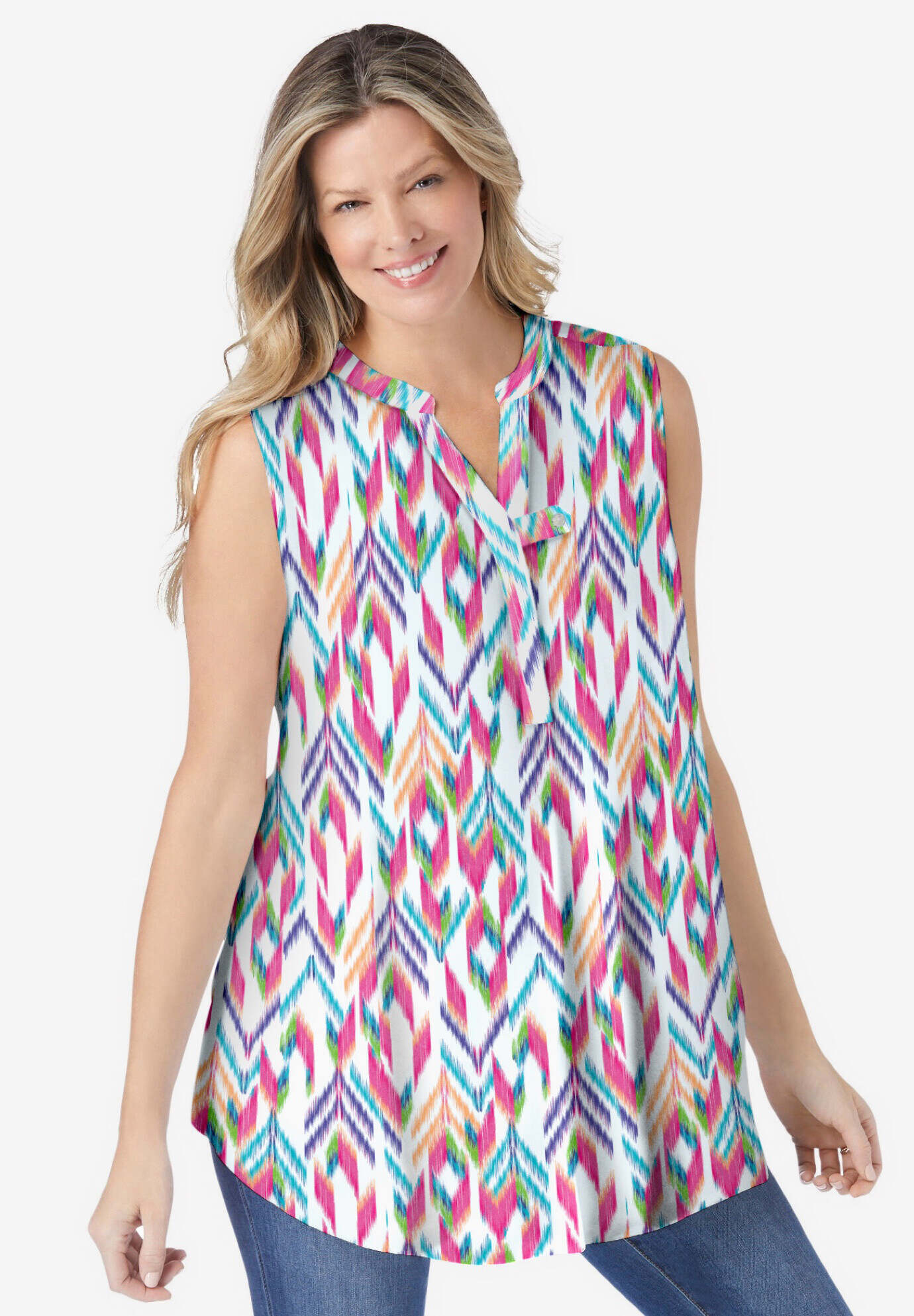 Sleeveless Tab-Front Tunic