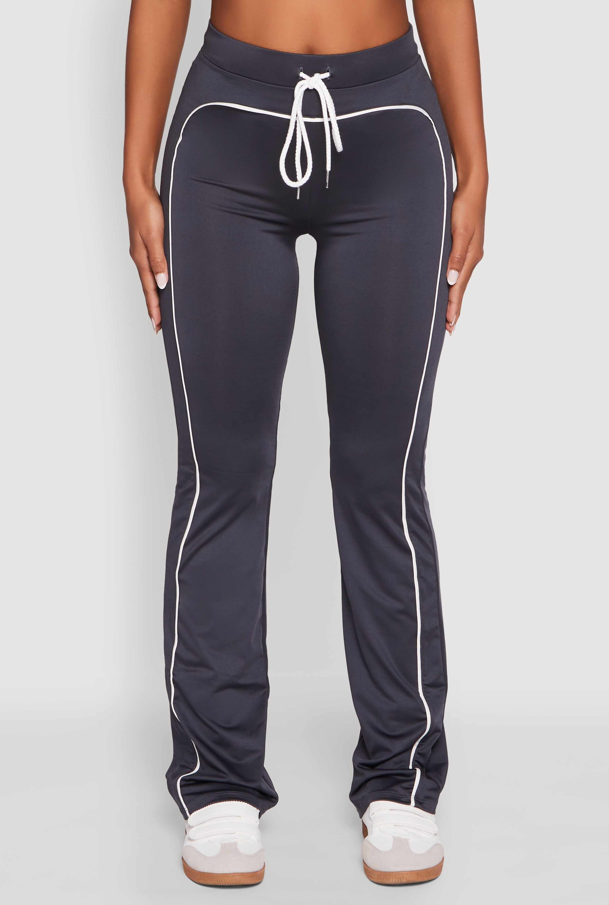 High Waisted Boot Cut Active Pants with Contrast Piping