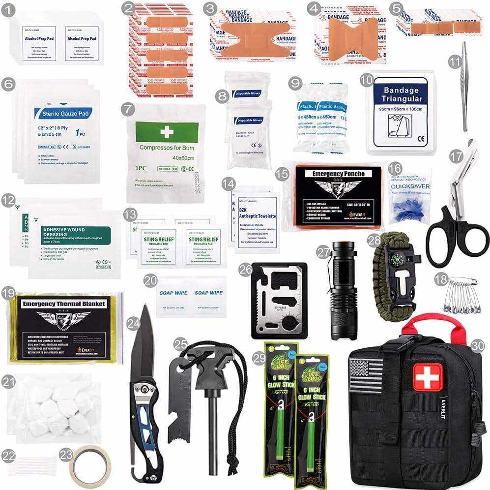 EVERLIT 250 Pieces Survival First Aid Kit IFAK EMT Molle Pouch Survival Kit Outdoor Gear Emergency Kits Trauma Bag for Camping Boat Hunting Hiking Home Car Earthquake and Adventures
