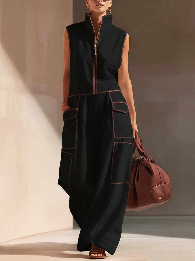 🔥Summer Arrivals🌟Casual Loose-fitting Color-blocked Workwear Jumpsuit