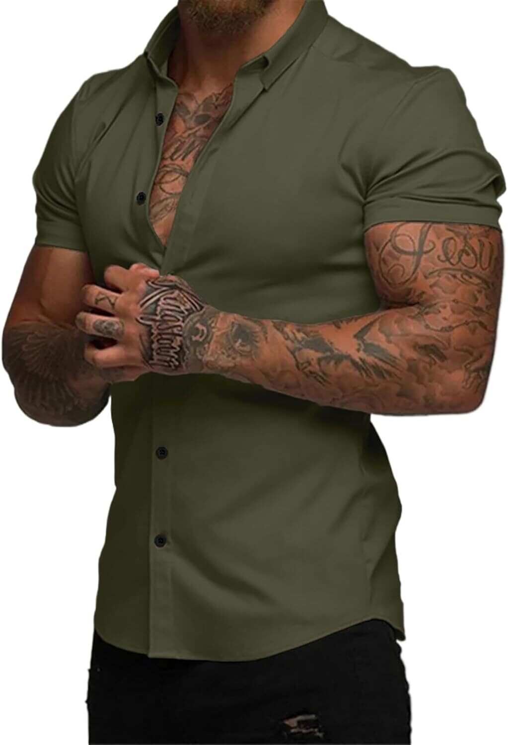 Men's Short Sleeve Dress Shirts Casual Button Down Wrinkle-Free Shirt