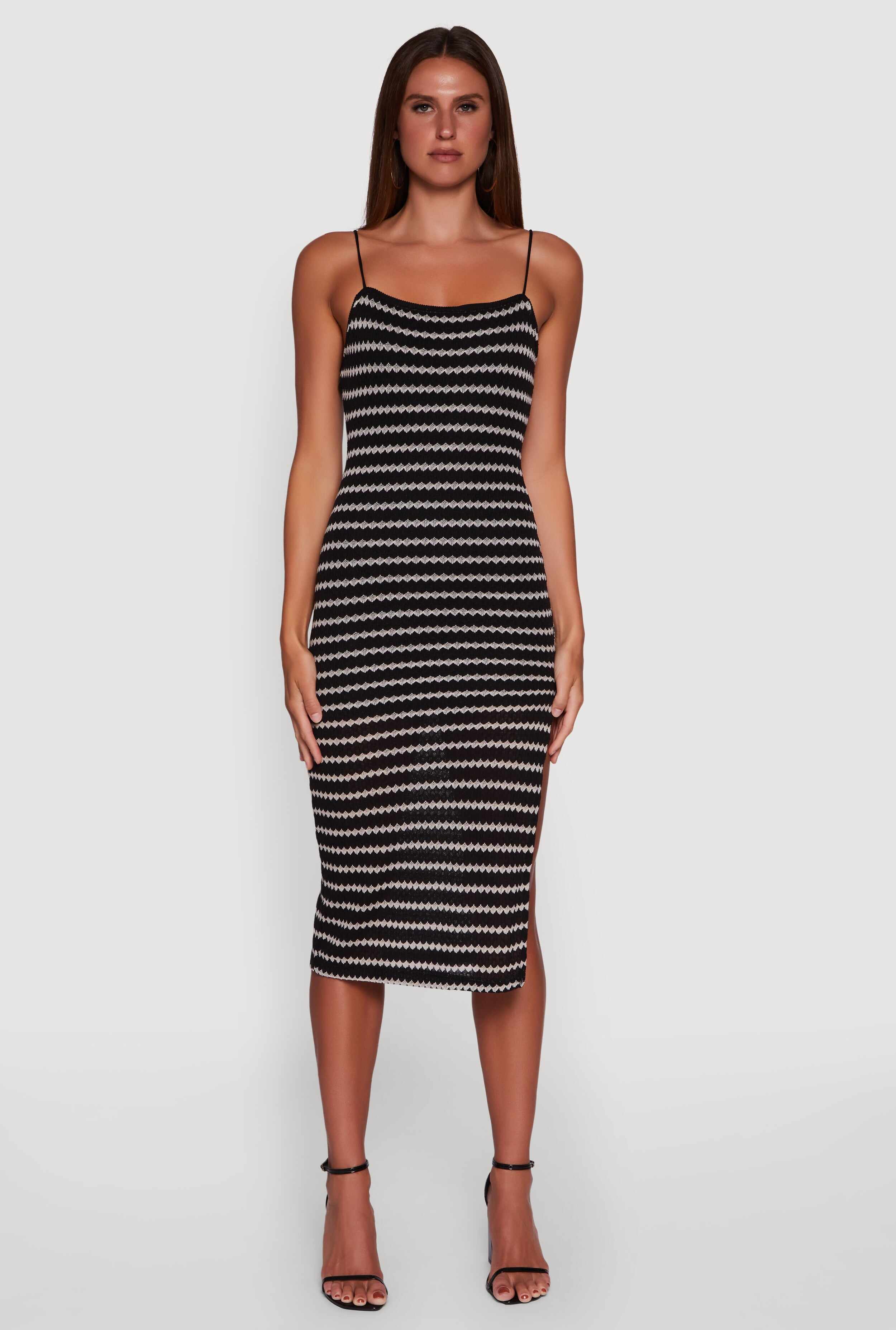Striped Open Tie Back Side Slit Bodycon Dress