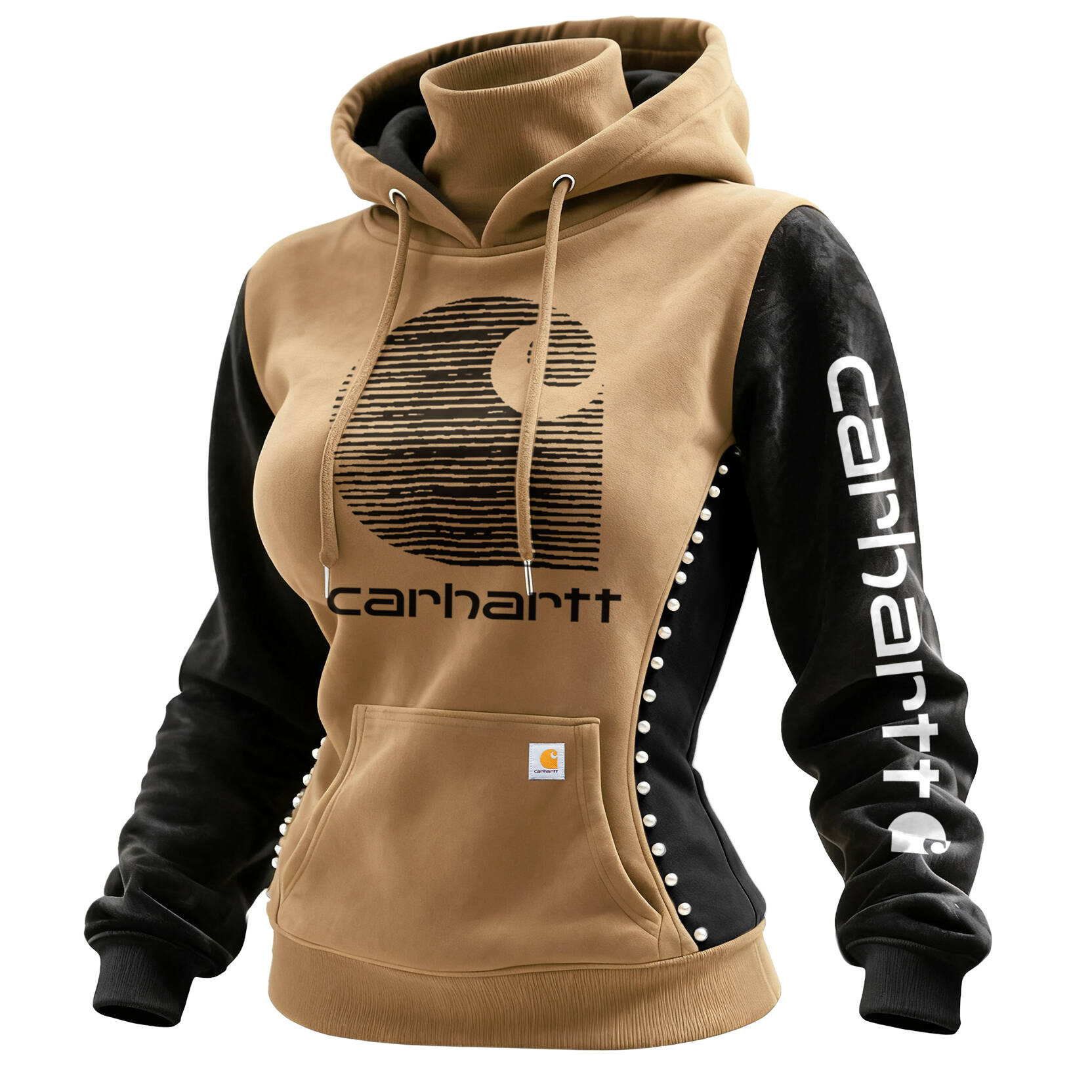 Women Autumn and winter Two-Tone Hoodie-Chocolate brown