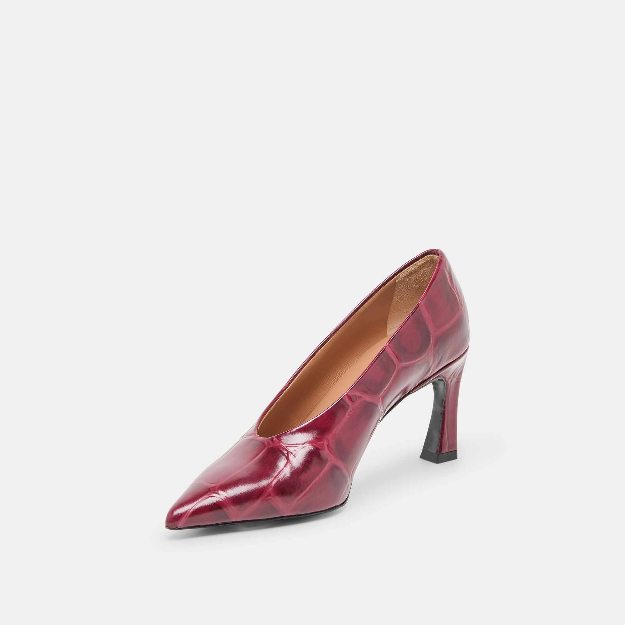 MIDGE HEELS BURGUNDY CROCO EMBOSSED LEATHER