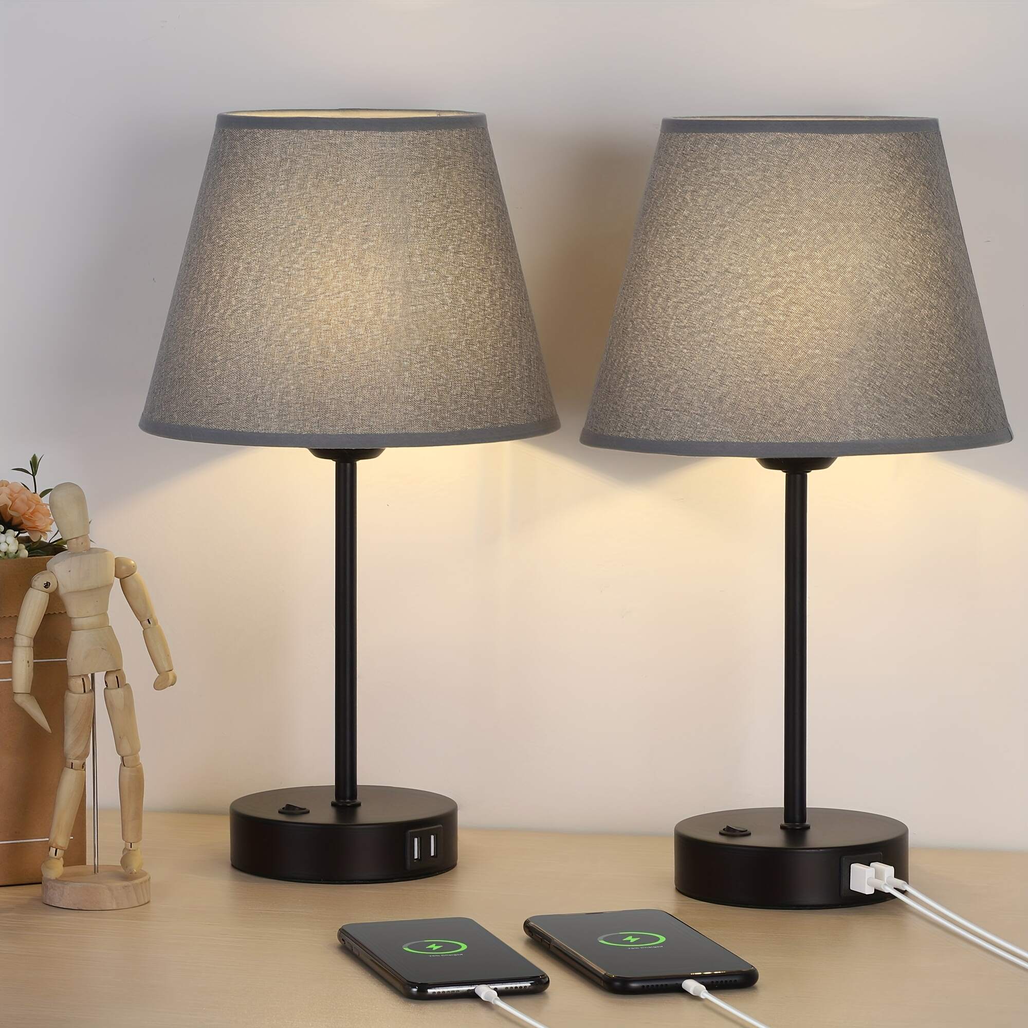 Modern Table Lamps Set Of 2 with Dual USB Charging Ports - Perfect for Bedroom, Living Room, Study Room