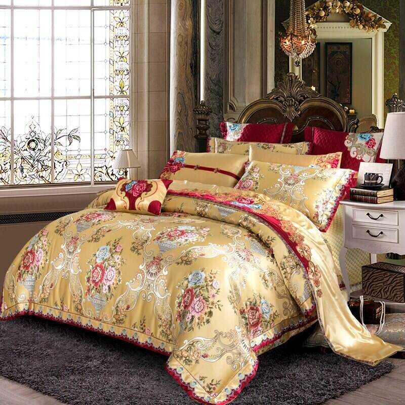 Kaleyra Silver Golden Silk Satin Cotton Duvet Cover Set
