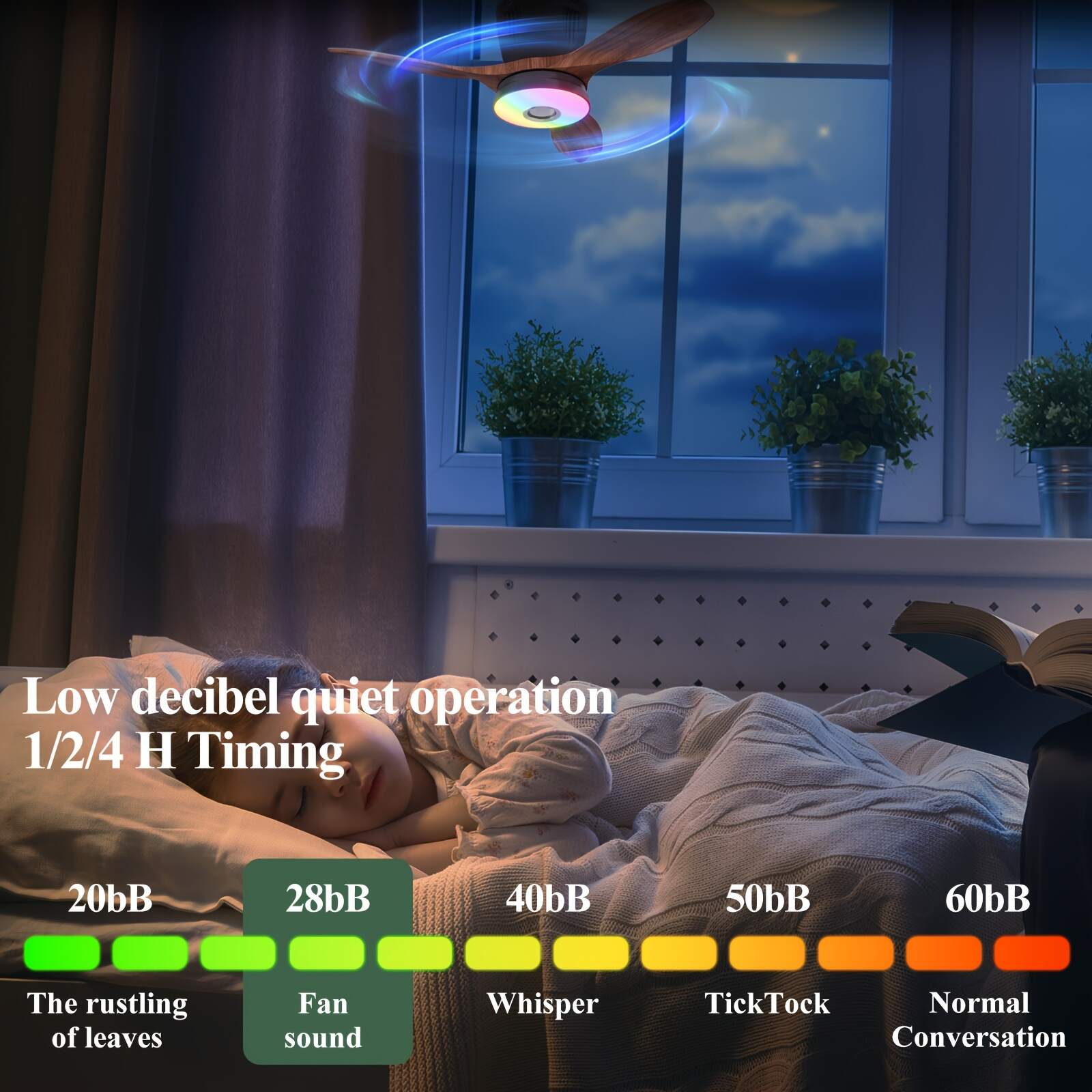 Smart RGB Rainbow Music Rhythm Speaker LED Fan with Light, 3-speed Socket Fan Light, Remote Control Timing, 3 Colors 3000-6500k Dimmable, Suitable for Home, Office, Restaurant, Party