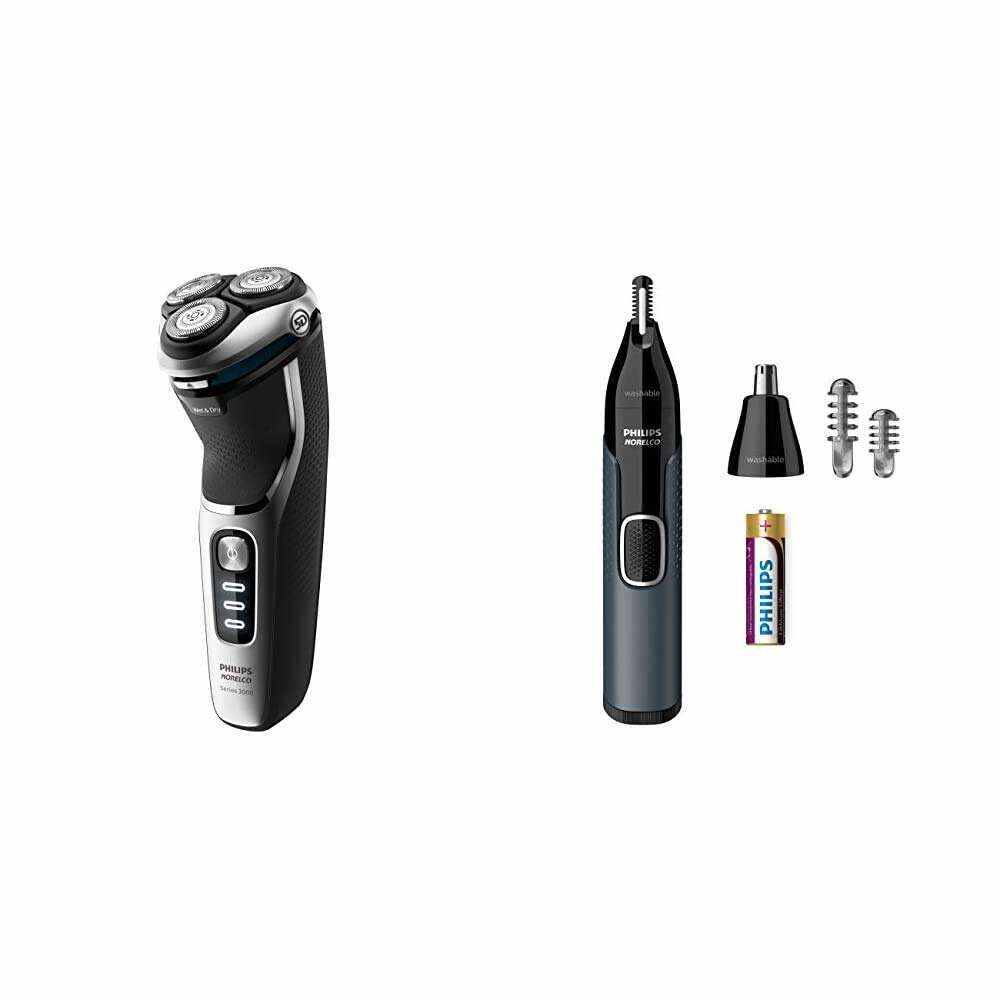 Philips Norelco Shaver 3800, Rechargeable Wet & Dry Shaver with Pop-up Trimmer, Charging Stand and Storage Pouch, Space Gray, S3311/85