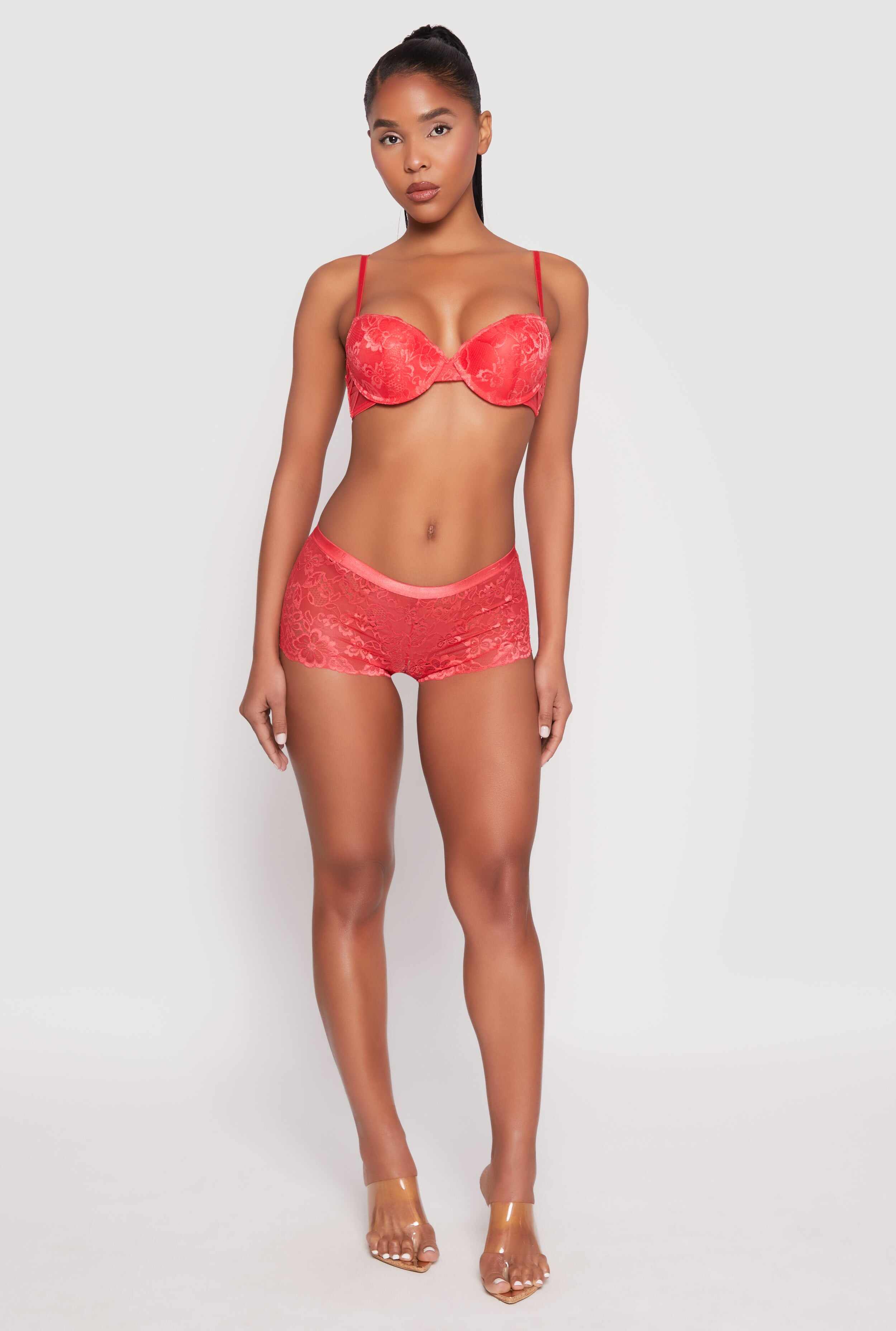 Caged Sides Lace Push Up Plunge Bra