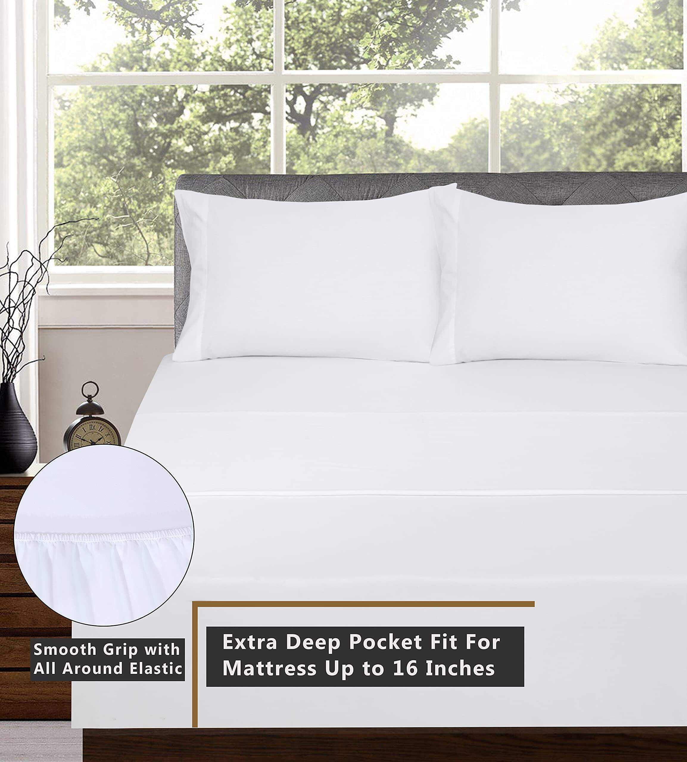 [White]100% Cotton Sheets - Soft & Breathable Sheet Set - 4 Pieces