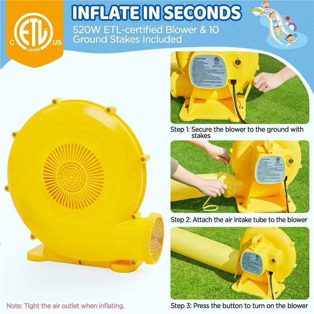 8-in-1 Inflatable Bounce House with Splash Pool, Slide, Climbing Wall, and Market Stand for Kids Ages 3-10, 520W Blower, Portable & Multifunctional Playground Set