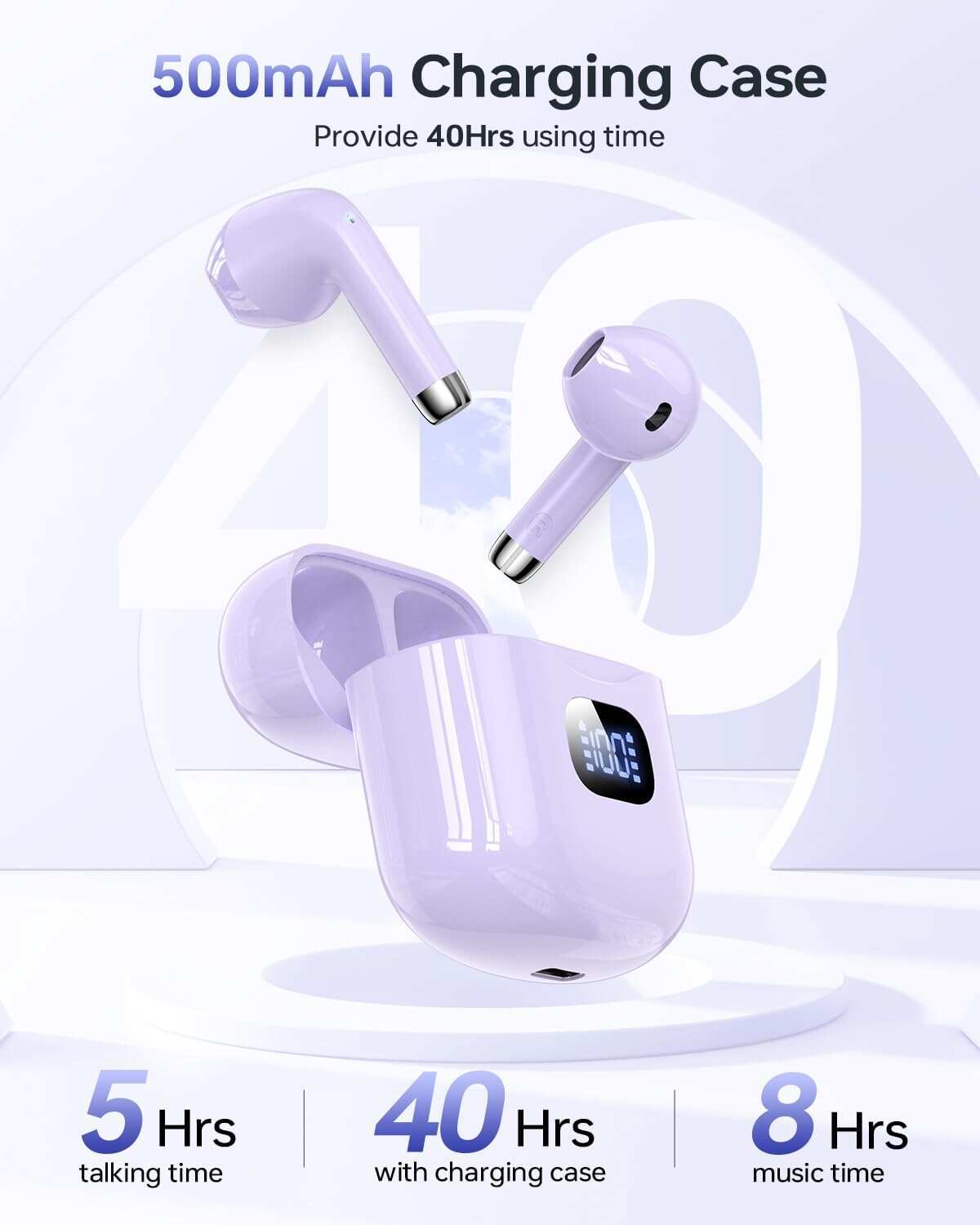 Wireless Earbuds, Bluetooth 5.3 Headphones 40Hrs Playtime with Charging Case, IPX5 Waterproof Stereo in-Ear Earphones with Microphone for iOS Android Cell Phone Sports Workout, Black