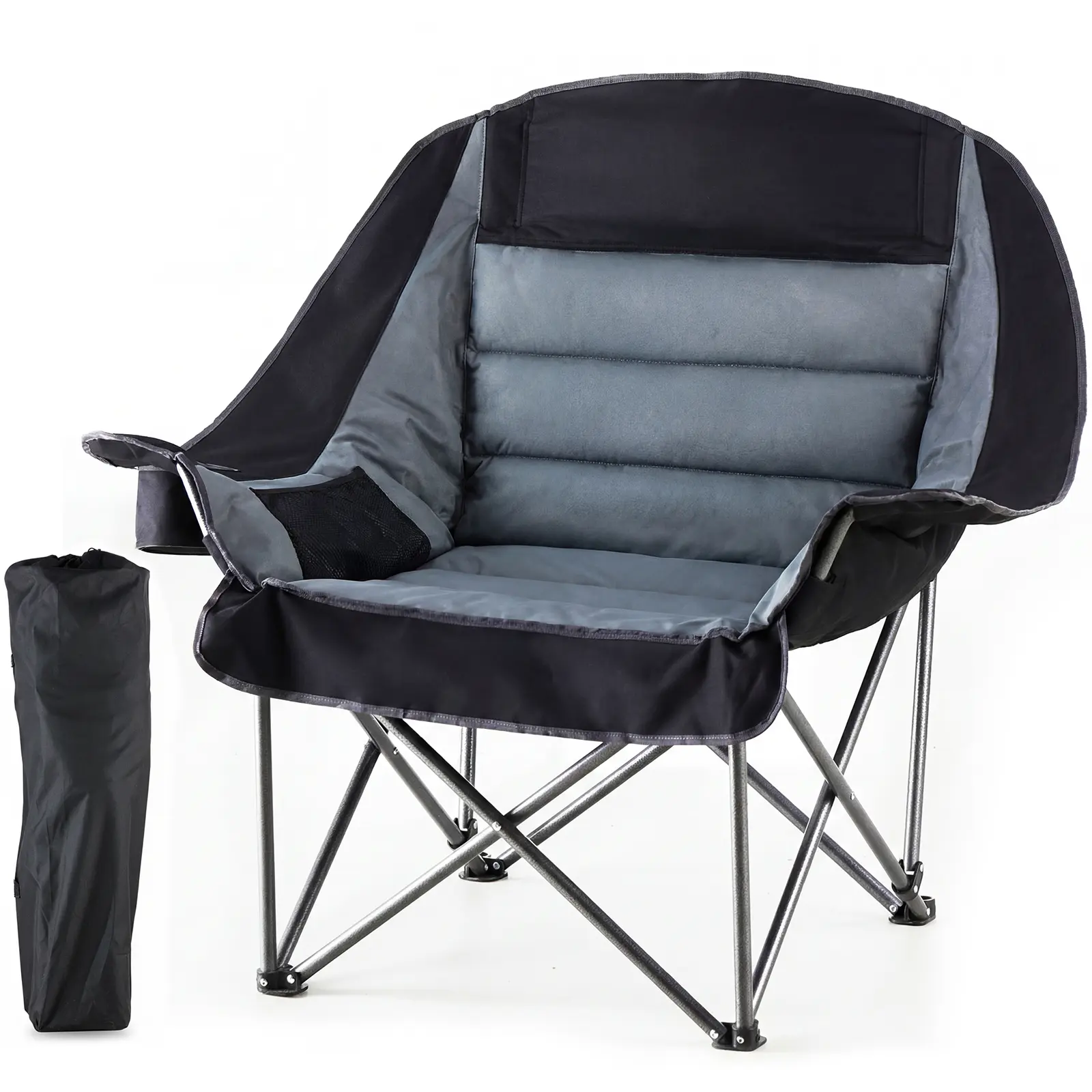 Comfort Folding Camping Chair，With 440 Lbs Capacity, Reinforced Steel Frame And 600D Oxford Fabric, 2 Cup Holders And Side Pockets, Folds Into Carry Bag, Perfect For Outdoor Concert And Glamping