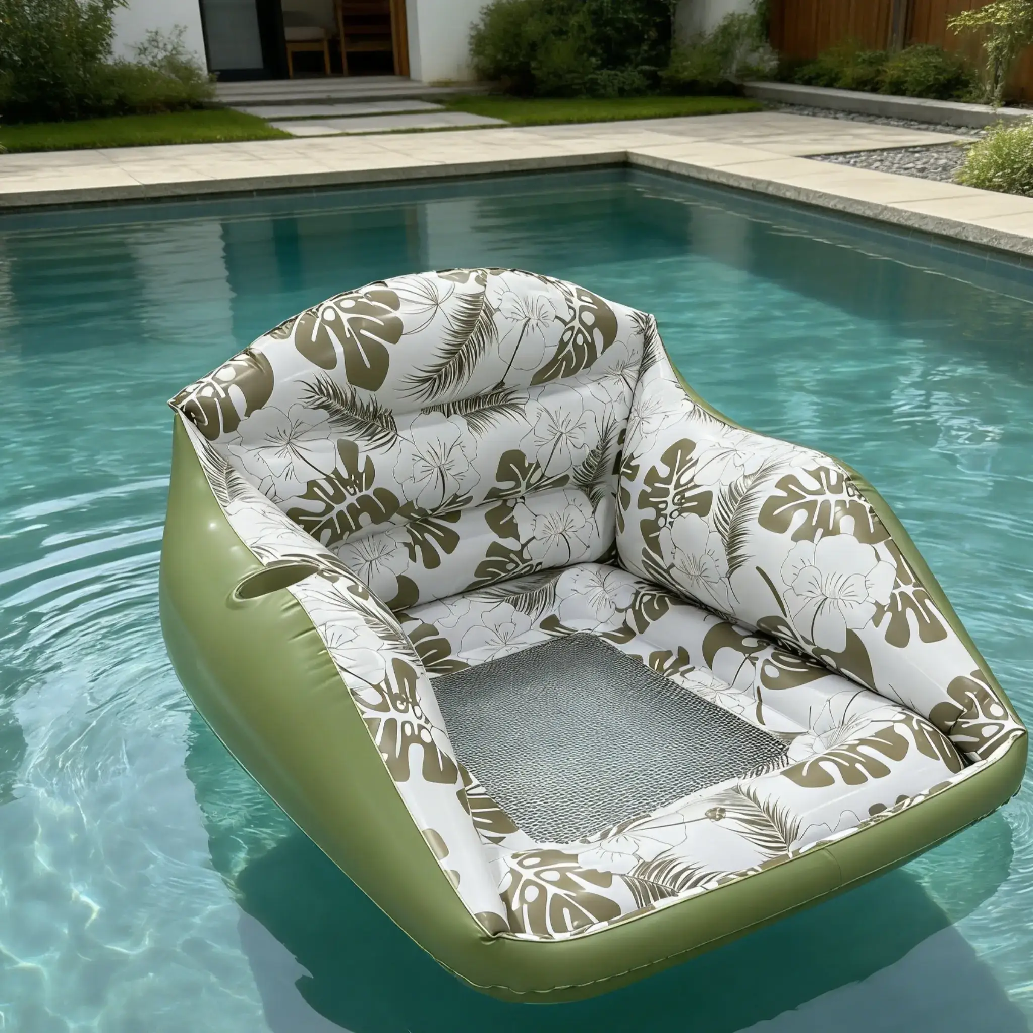 Adult Large Inflatable Water Sofa, Tropical Style Float Chair with Cup Holder, Pool Toy, Outdoor Use, 3-In-1 Inflatable Lounge, Pool Float Chairs, Pool Float Lounger, Pool Floats Lounger #GLOBAL PICKS