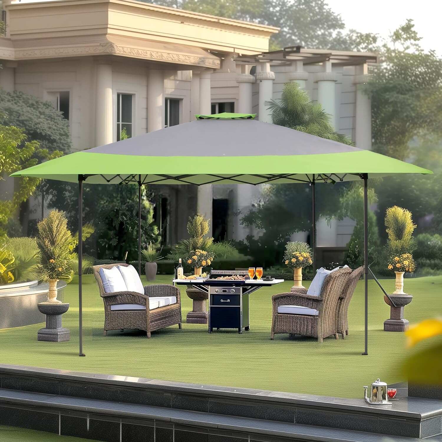 PHI VILLA Outdoor Pop up Canopy 10'x10' Tent Camping Sun Shelter-Series Party Tent, 100 Sq. Ft of Shade (Blue)