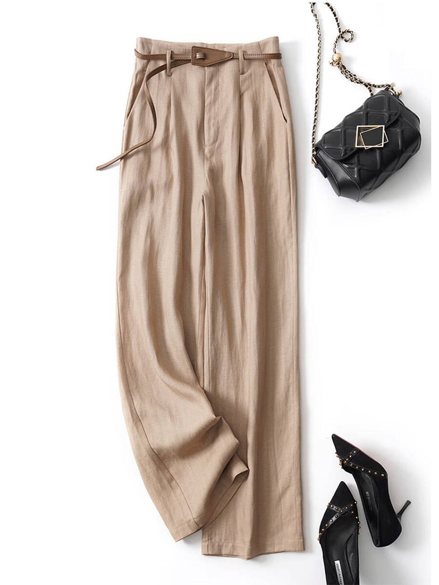 🔥Summer Arrivals🌟Women's Jacquard PatternTencel and Linen Wide-leg Casual Pants(Belt Included)