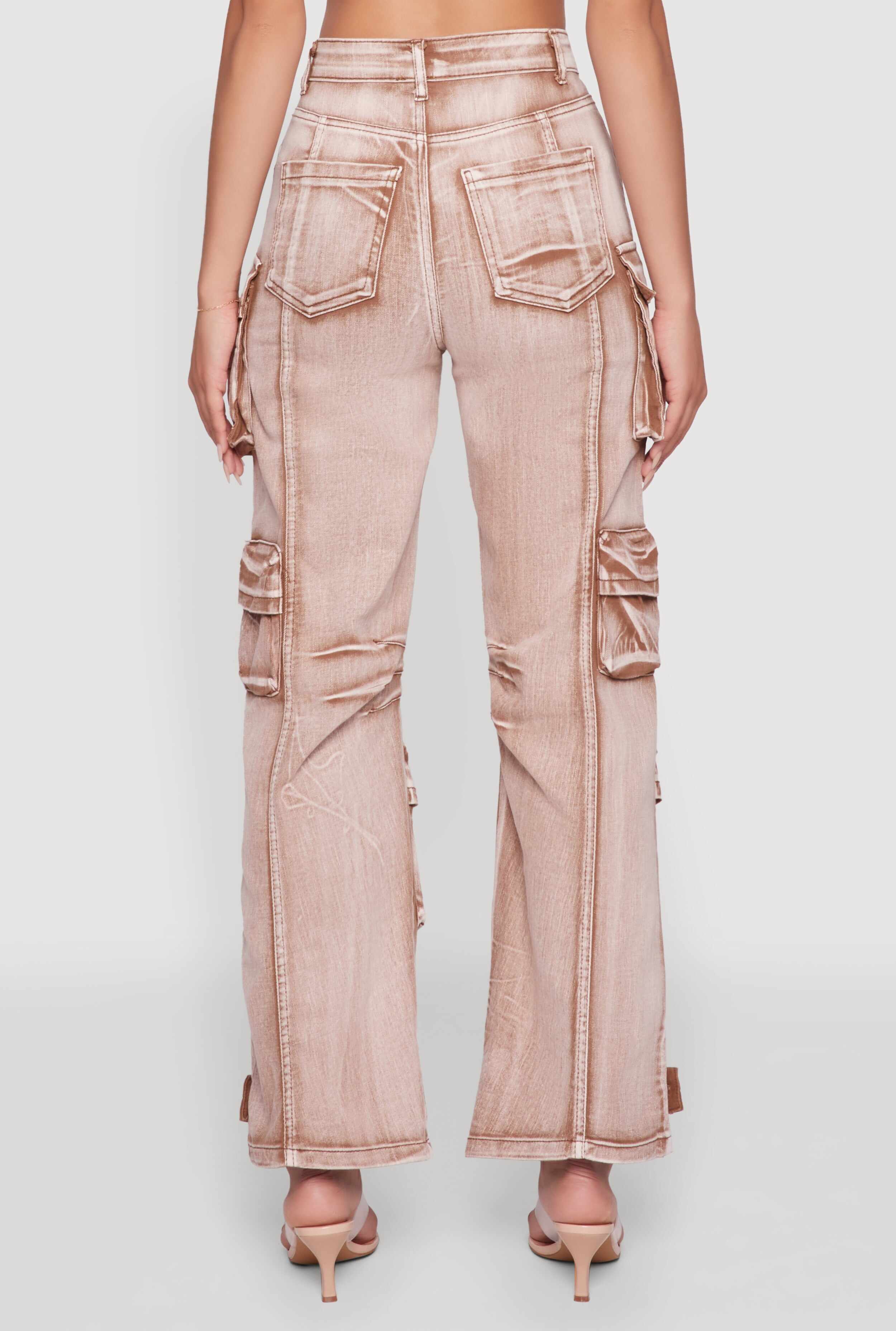 Daisy Acid Wash High Waisted Wide Leg Cargo Pants