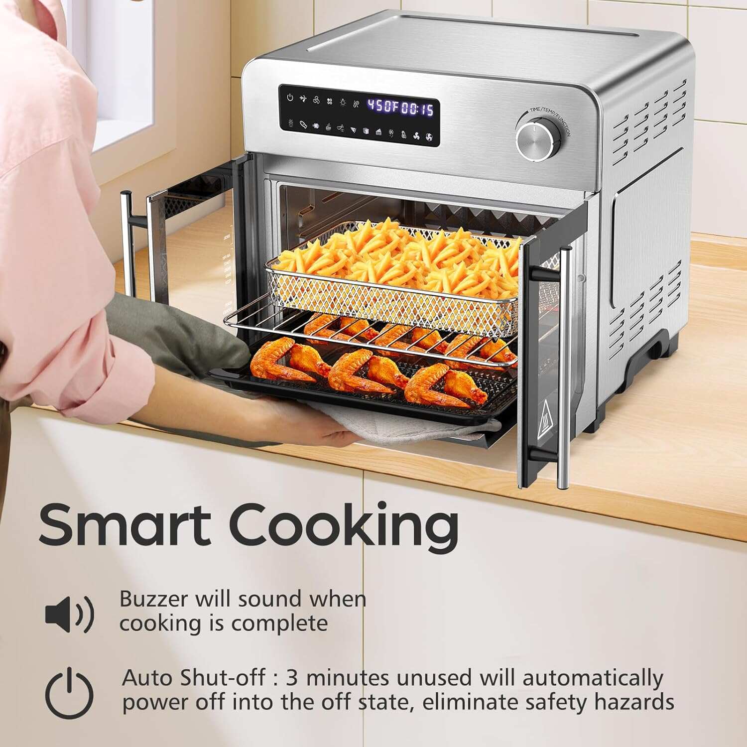 24QT French Door Air Fryer Toaster Oven Combo 10-in-1, 30% Faster 90% Less Oil, 102 Recipes & 7 Accessories, Stainless Steel
