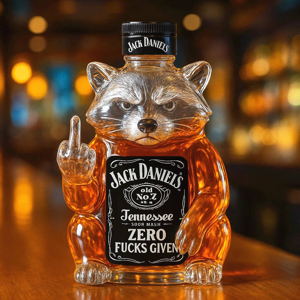 Swear raccoon whiskey bottle