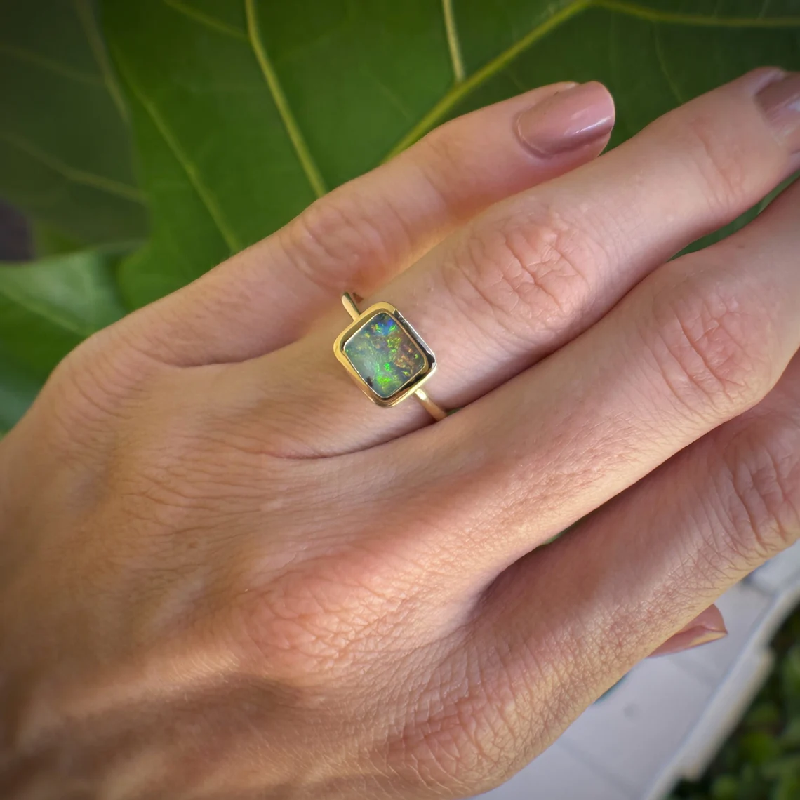 18ct Gold Boulder Opal Ring - US 6