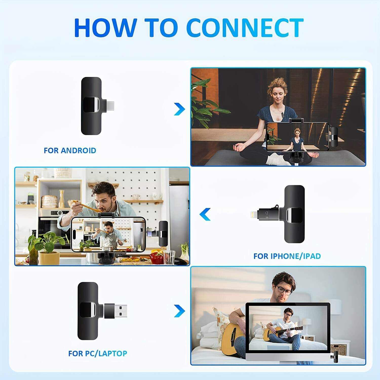 2-in-1 & 1-in-1 Professional Wireless Lavalier Microphone Plug & Play For Iphone Ipad Android USB-C Phone Laptop For USB PC Audio Video Recording Microphone For  Interviews / Vlog Live Podcast / Suitable For Holiday Gifts For Men/women/friends