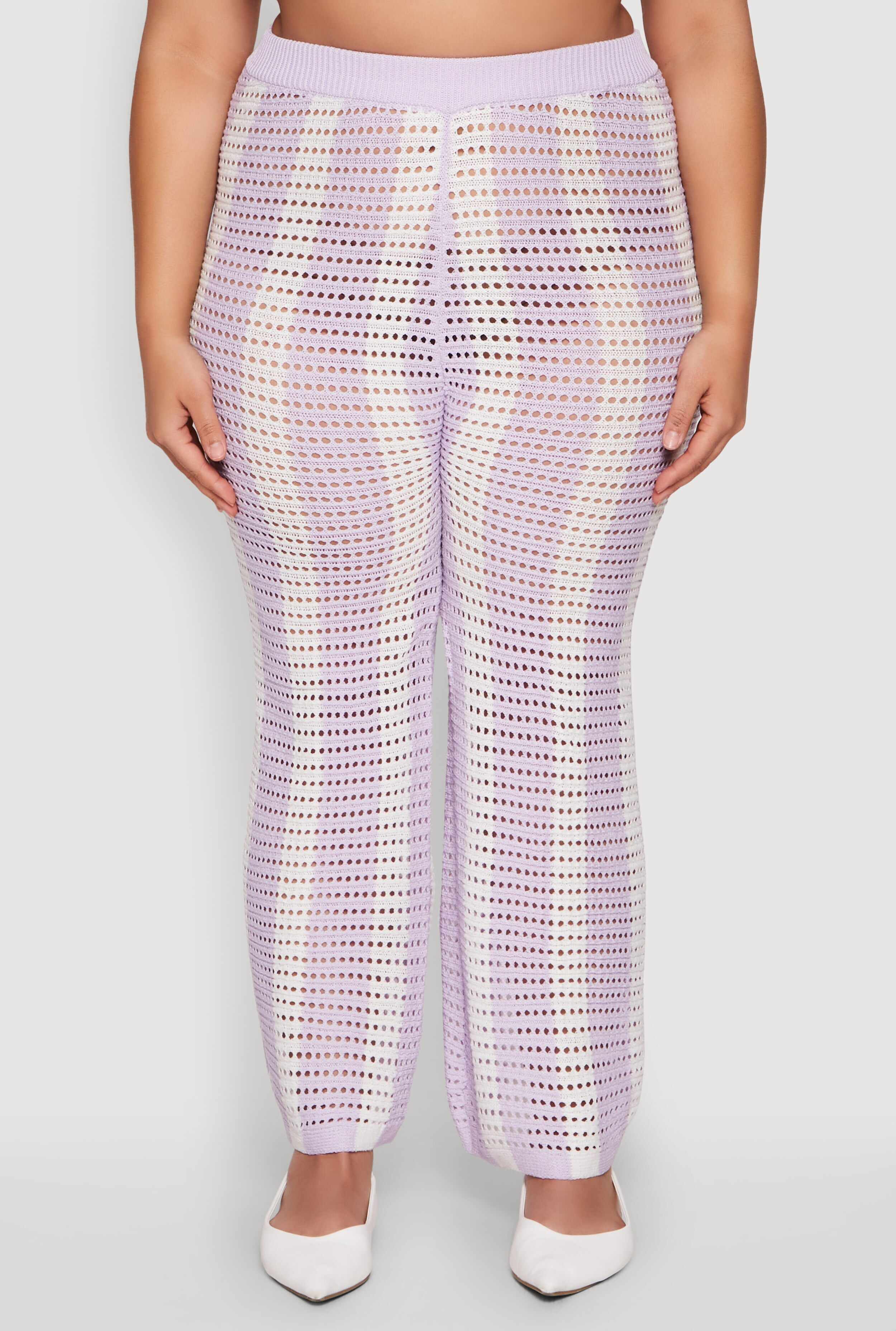 Plus Size Daisy Striped Crochet Pants