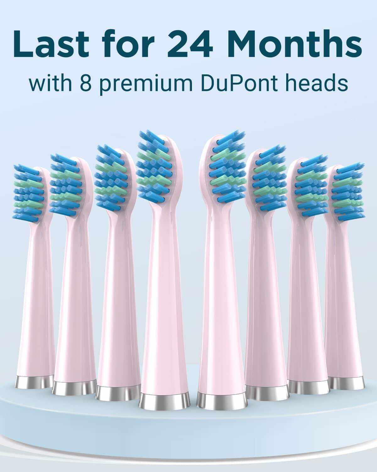 Sonic Electric Toothbrush for Adults - Rechargeable Electric Toothbrushes with 8 Brush Heads, & Travel Case,Teeth Whitening , Power Electric Toothbrush with Holder, Once Charge for 120 Days - H8 Pink
