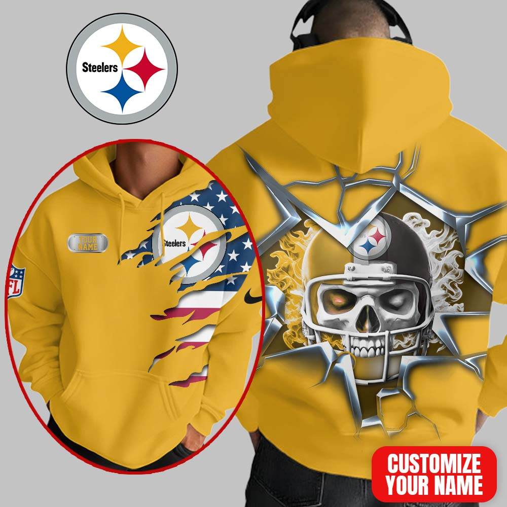 Pittsburgh Steelers | Premium NFL Customizable Skull Hoodie MM