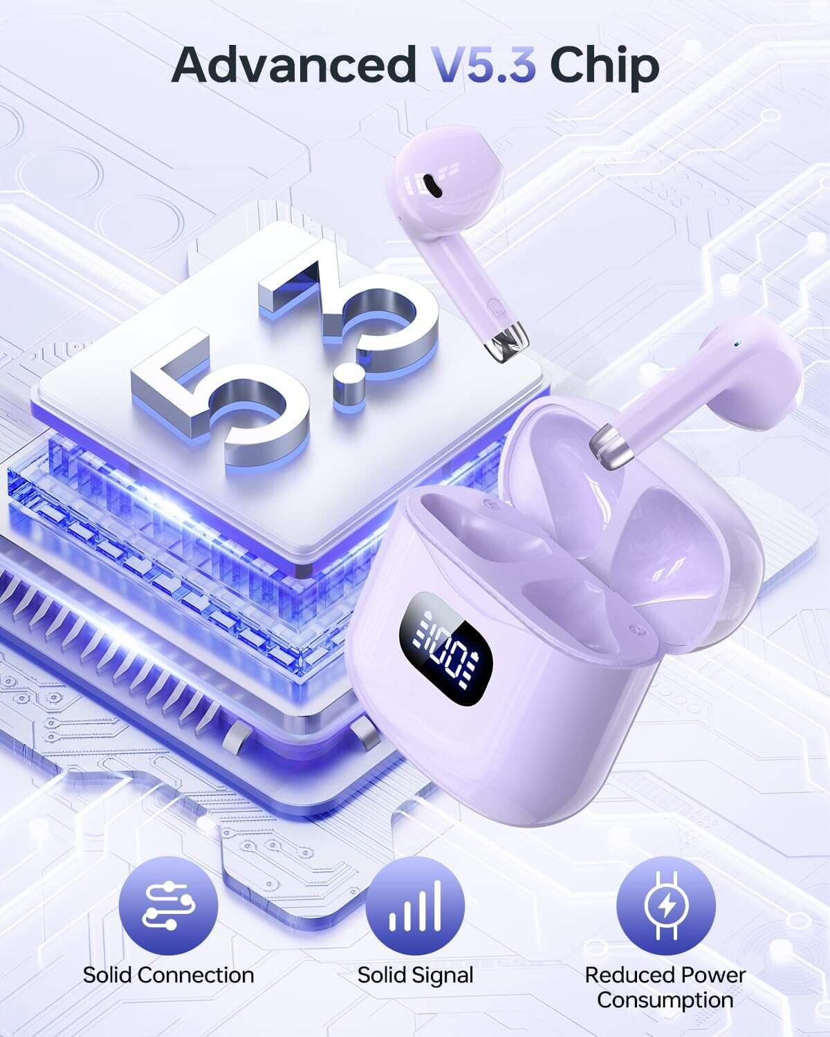 Wireless Earbuds, Bluetooth 5.3 Headphones 40Hrs Playtime with Charging Case, IPX5 Waterproof Stereo in-Ear Earphones with Microphone for iOS Android Cell Phone Sports Workout, Black