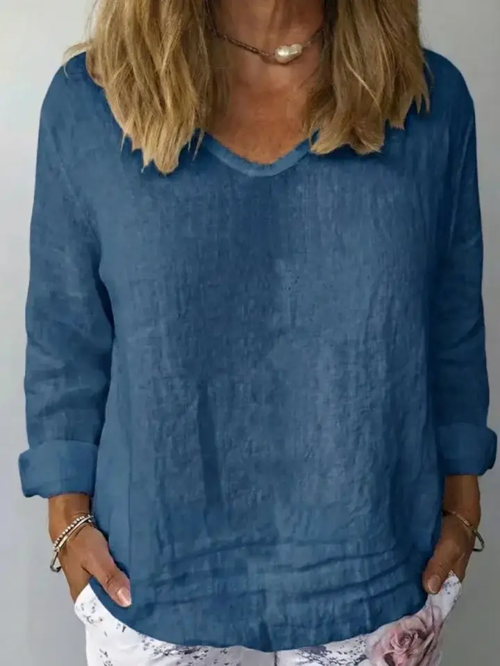 🔥Summer Arrivals🌟Women's V-neck Long-sleeved Cotton And Linen Top