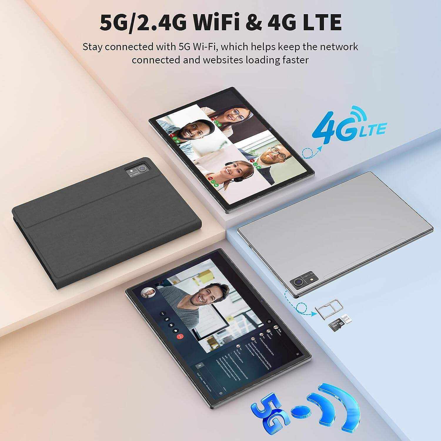 Android Tablet 10 inch, Android 12 Tablet, 8GB RAM 128GB ROM,1TB Expand, 5G WiFi, 4G/LTE, Bluetooth, 8000mAh Battery, Google Certified, 2 in 1 Tablet with Keyboard, Mouse, Case, Stylus(Silver)