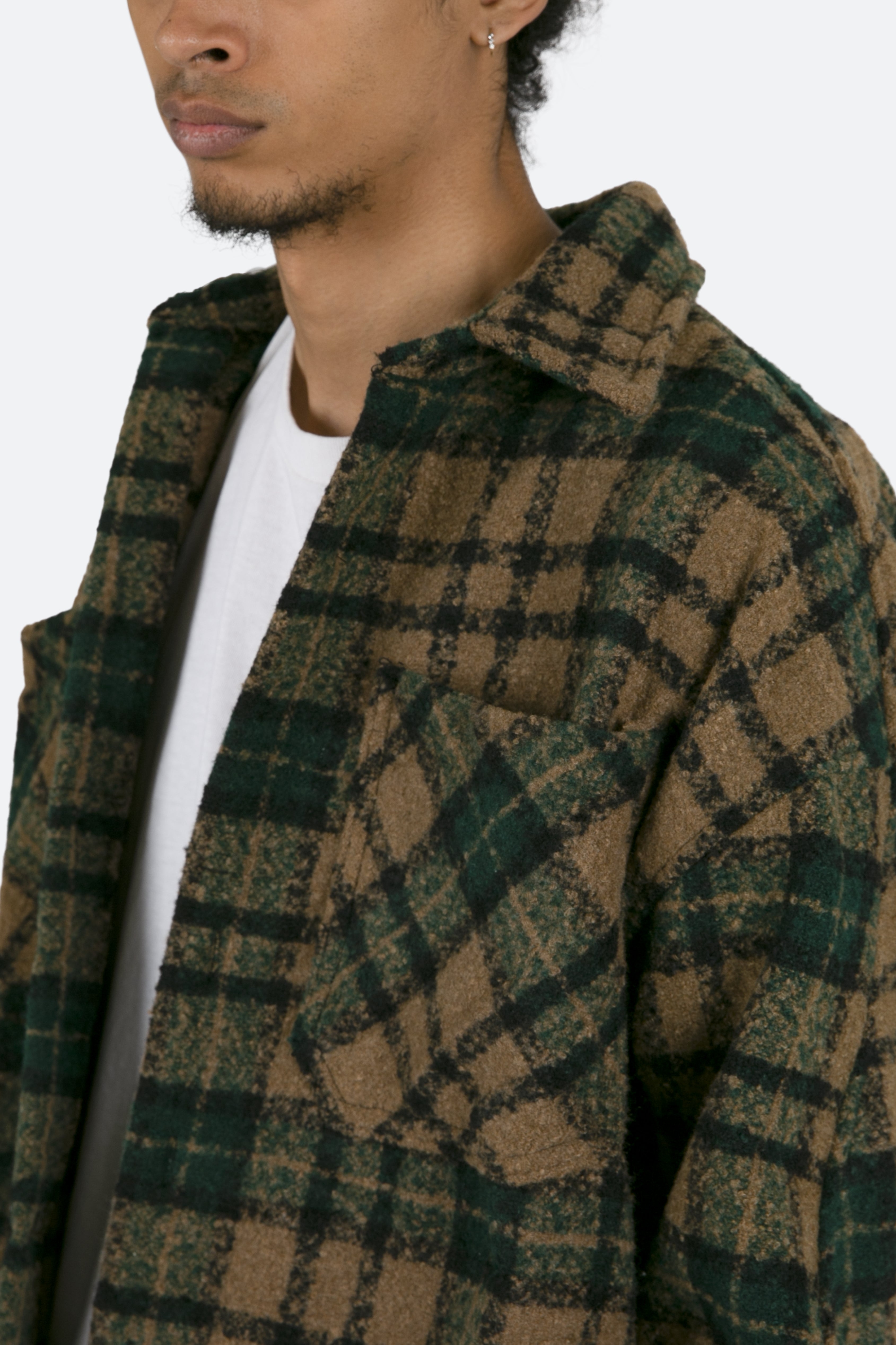Loose Woven Flannel Shirt - Green/Black