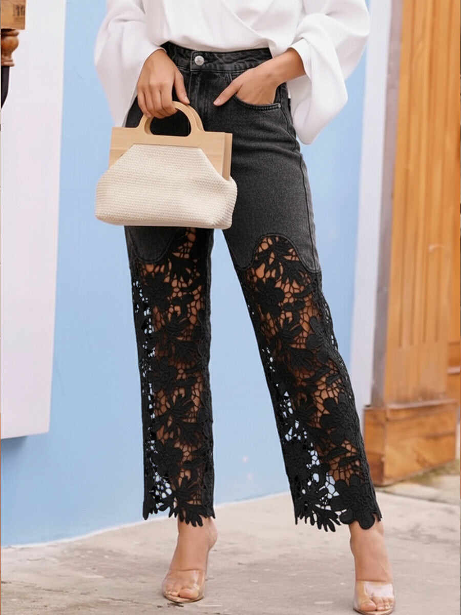 🔥Summer Arrivals🌟Fashionable And Casual Patchwork Hollowed-out Lace Jeans