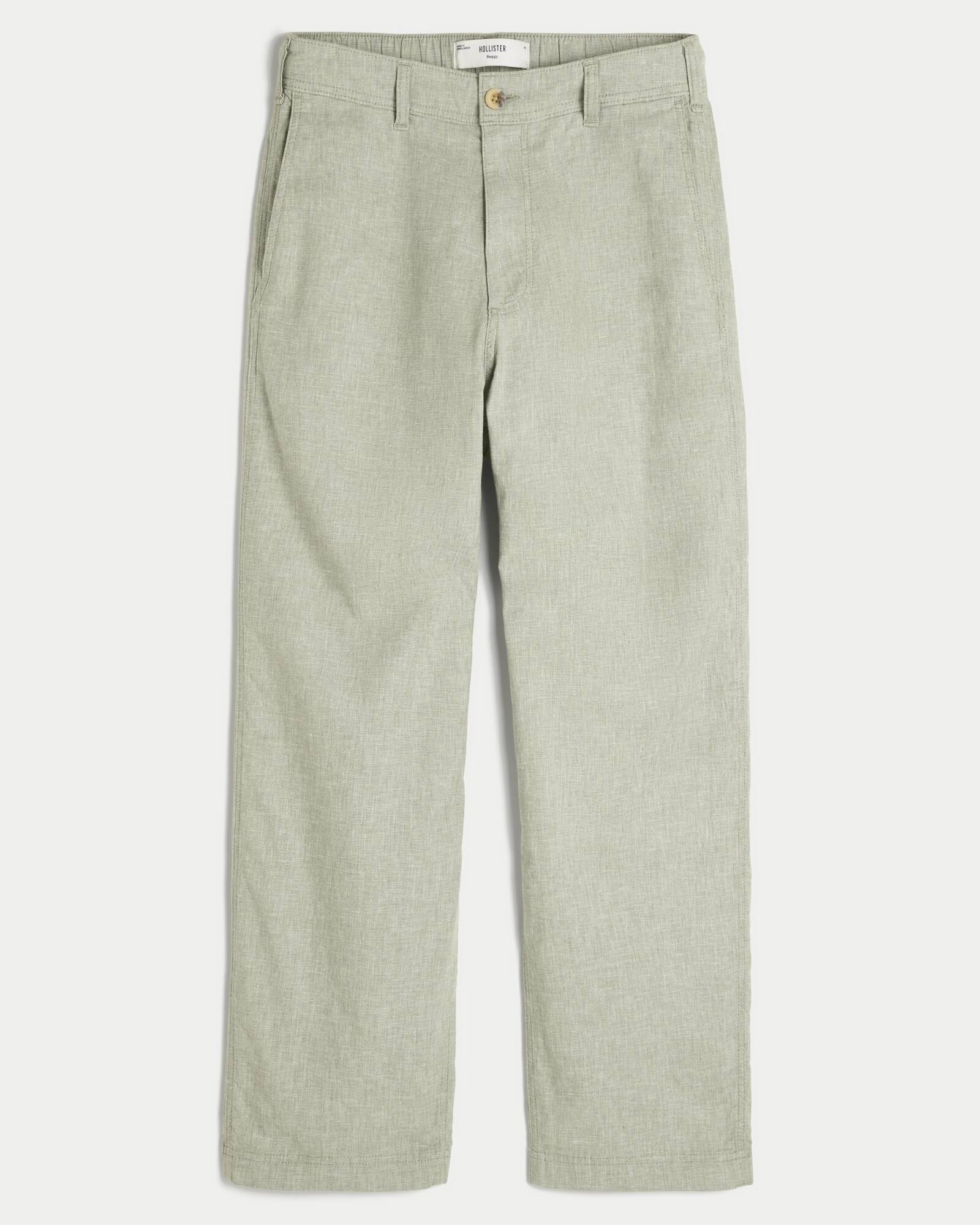 Linen-Blend Flex Waist Baggy Pants