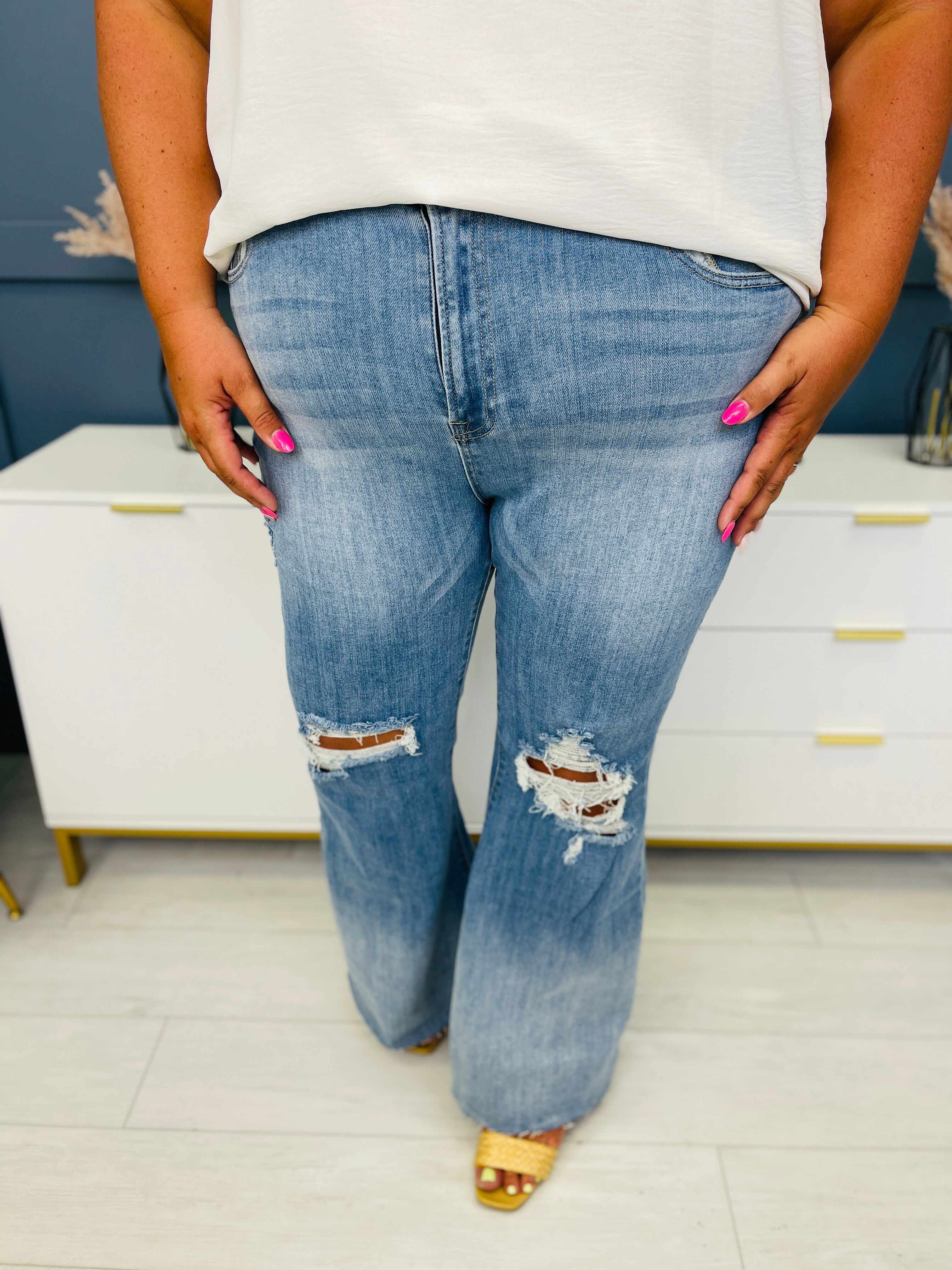 Risen PLUS/REG Say Yes to Distressed Wide Flare Jeans