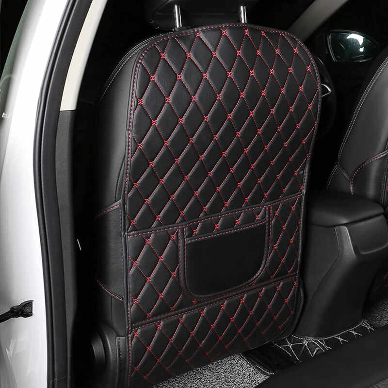Car Seat Back Anti-Kick Pad with Storage - Premium Leather Seat Protector