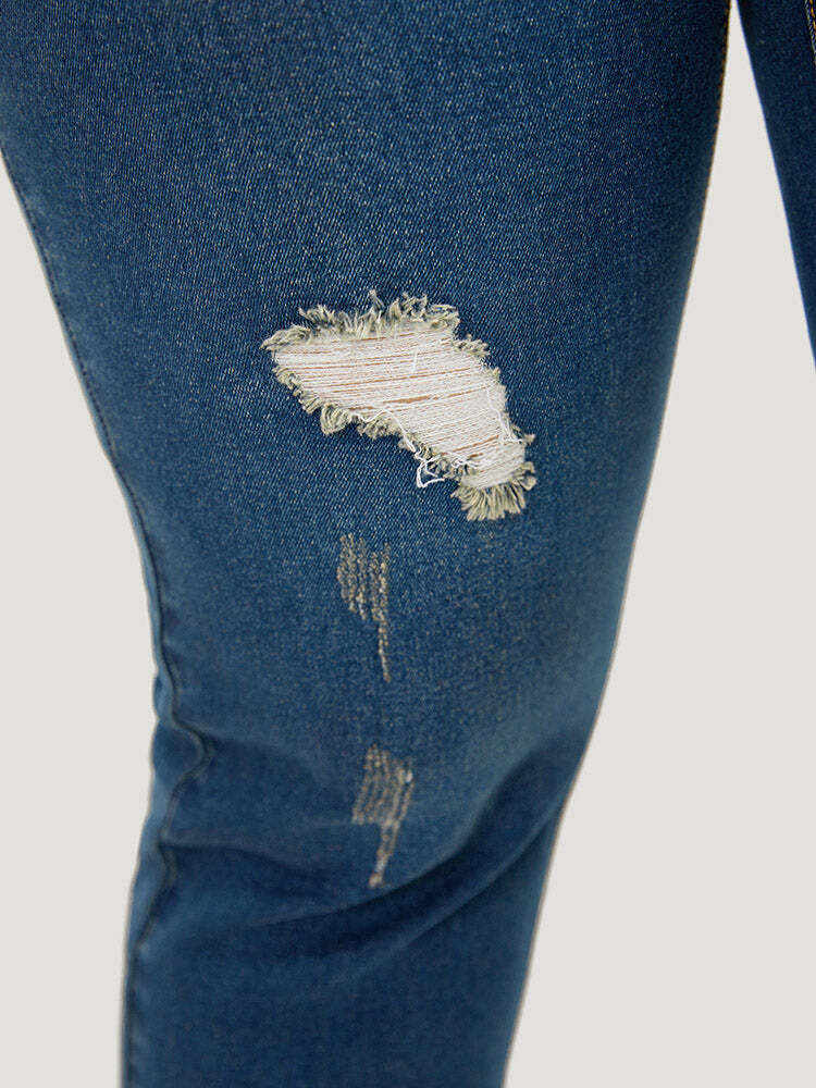 Very Stretchy  Dark Wash Roll Hem Cropped Jeans