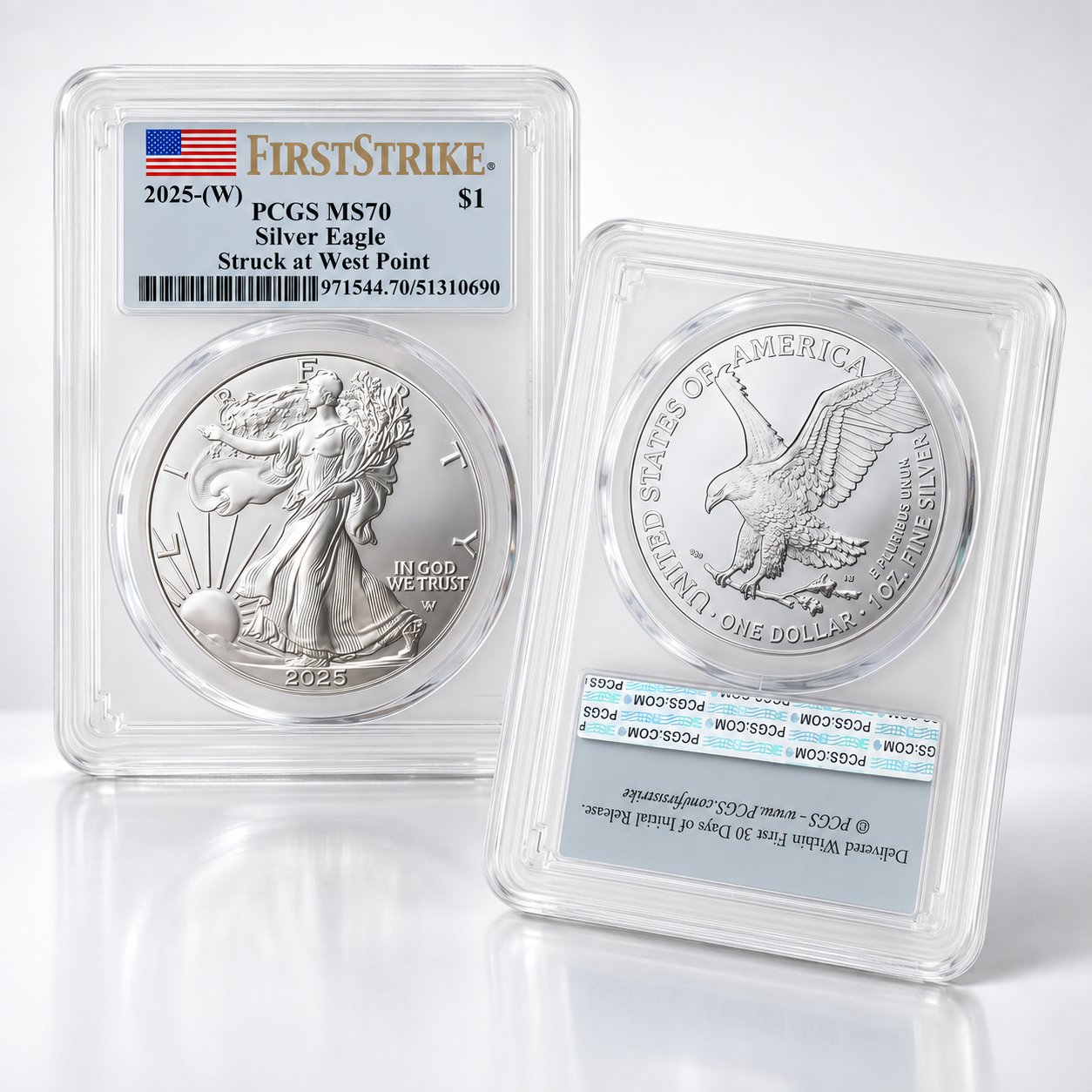 2026 1 oz American Silver Eagle MS70 (First Strike , 40th Anniversary, Struck at West Point, Flag Label)