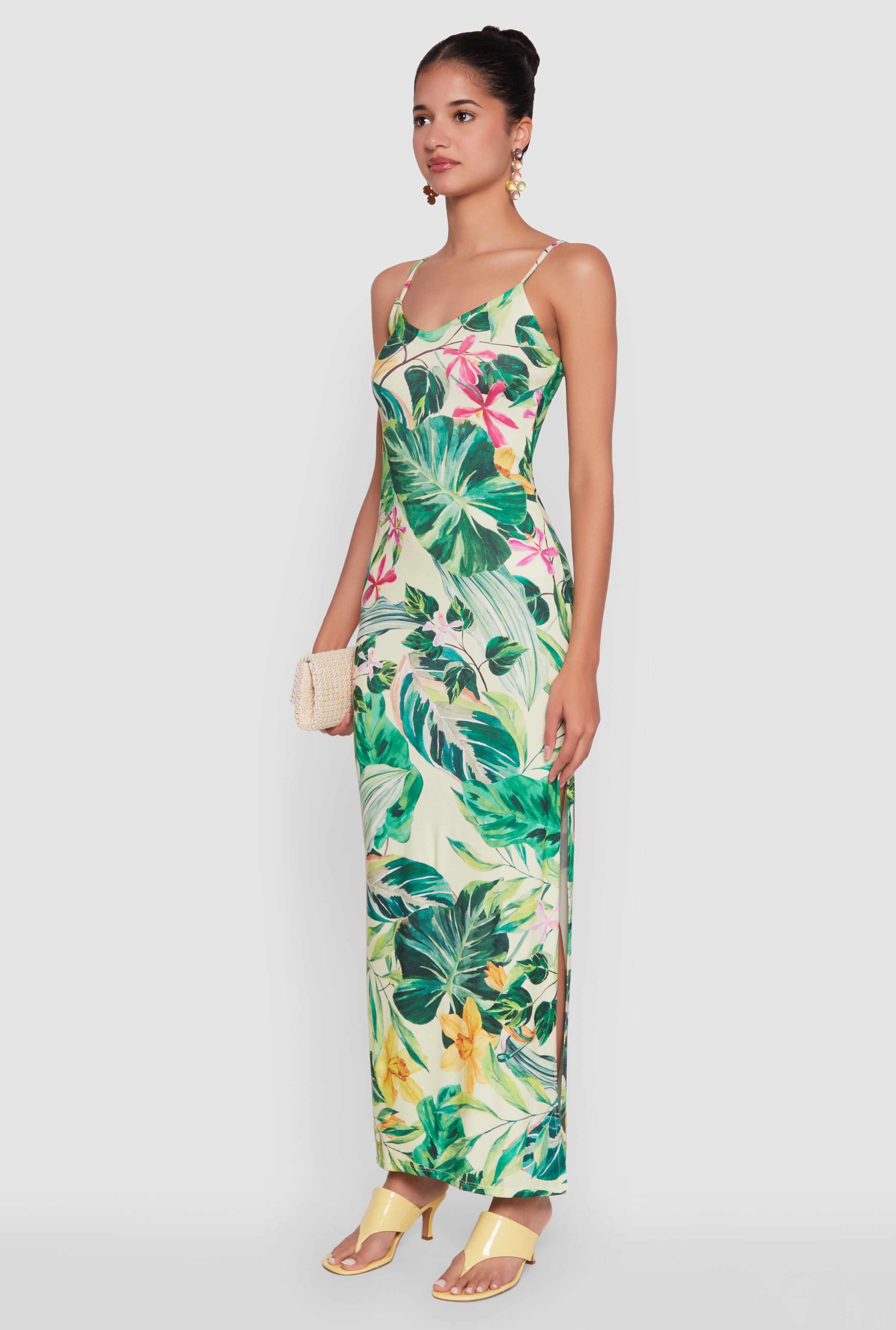 Haute Monde Floral V-Neck Side Slit Dress