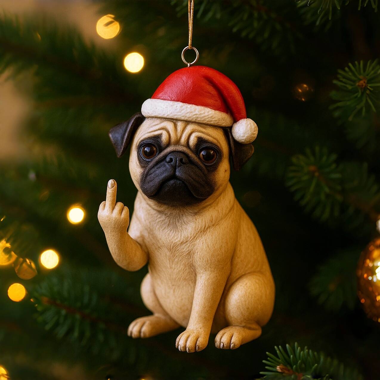 Middle Finger Puppy Christmas Ornament