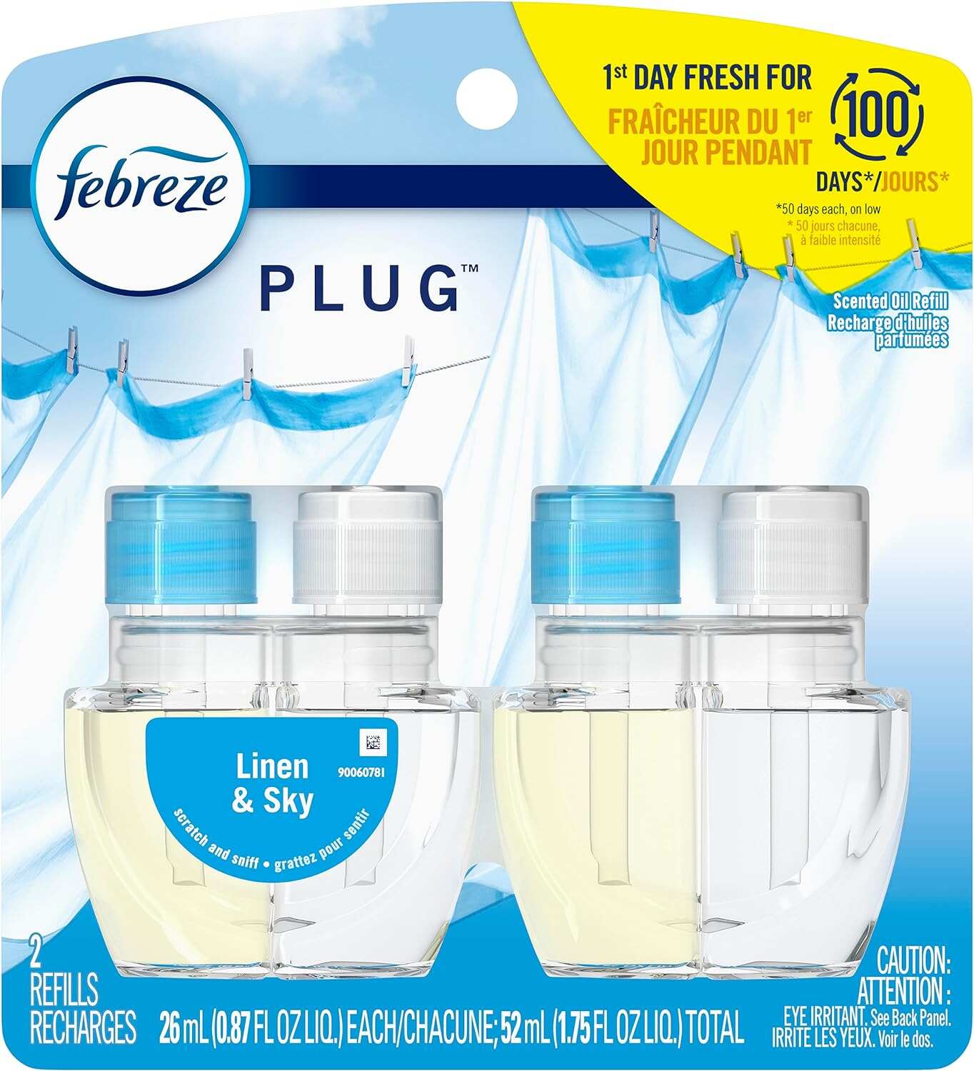 Febreze Odor-Fighting Fade Defy PLUG Air Freshener, Mountain, Ocean, Amber, (3) .87 fl. oz. Oil Refills