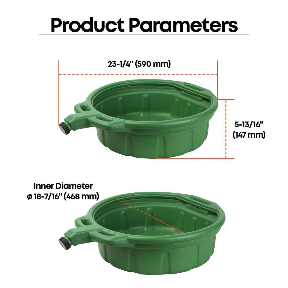 Groz Antifreeze Drain Pan, 4.25 Gallon / 16 Liter Green HDPE Coolant Catch Pan with Anti-Splash Lip, Baffles, Large Handle and Anti-Spill Spout Cap for Auto Shops and Garages (41961)